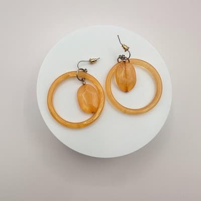 Vintage 80s Marbled Amber Resin Hoop Dangle Earrings Boohoo Chic Drop Jewelry - Thumbnail 2