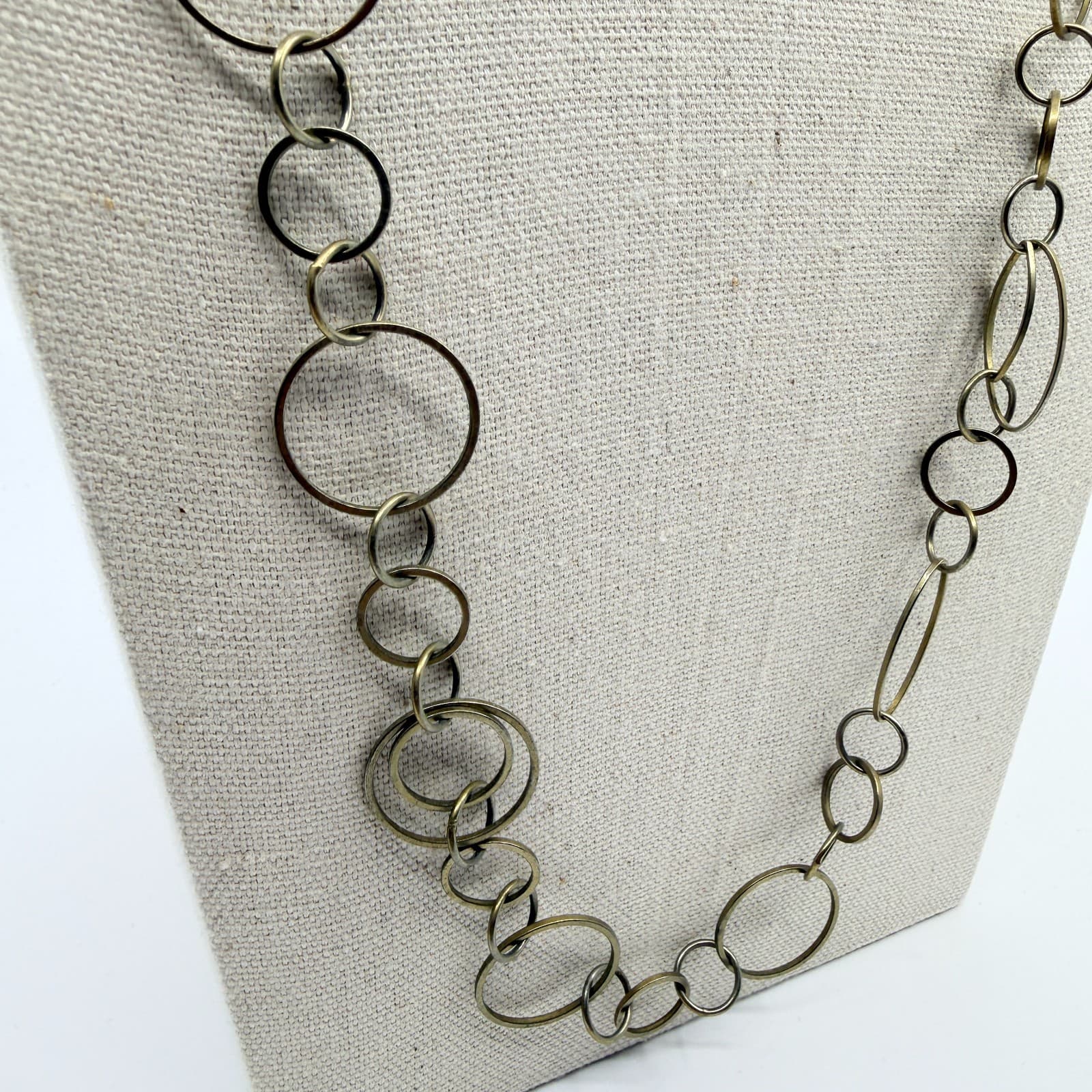Vintage Gold Tone Mixed Hoop Link Necklace Statement Bold Chunky Statement 90s - Thumbnail 4