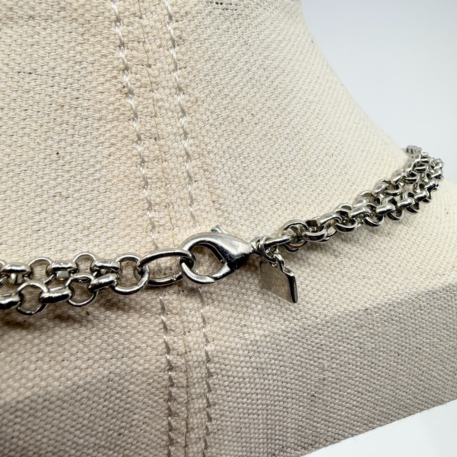 Vintage Silver Tone Long Layered Chain Necklace Textured Love Knot Station Boho - Thumbnail 7