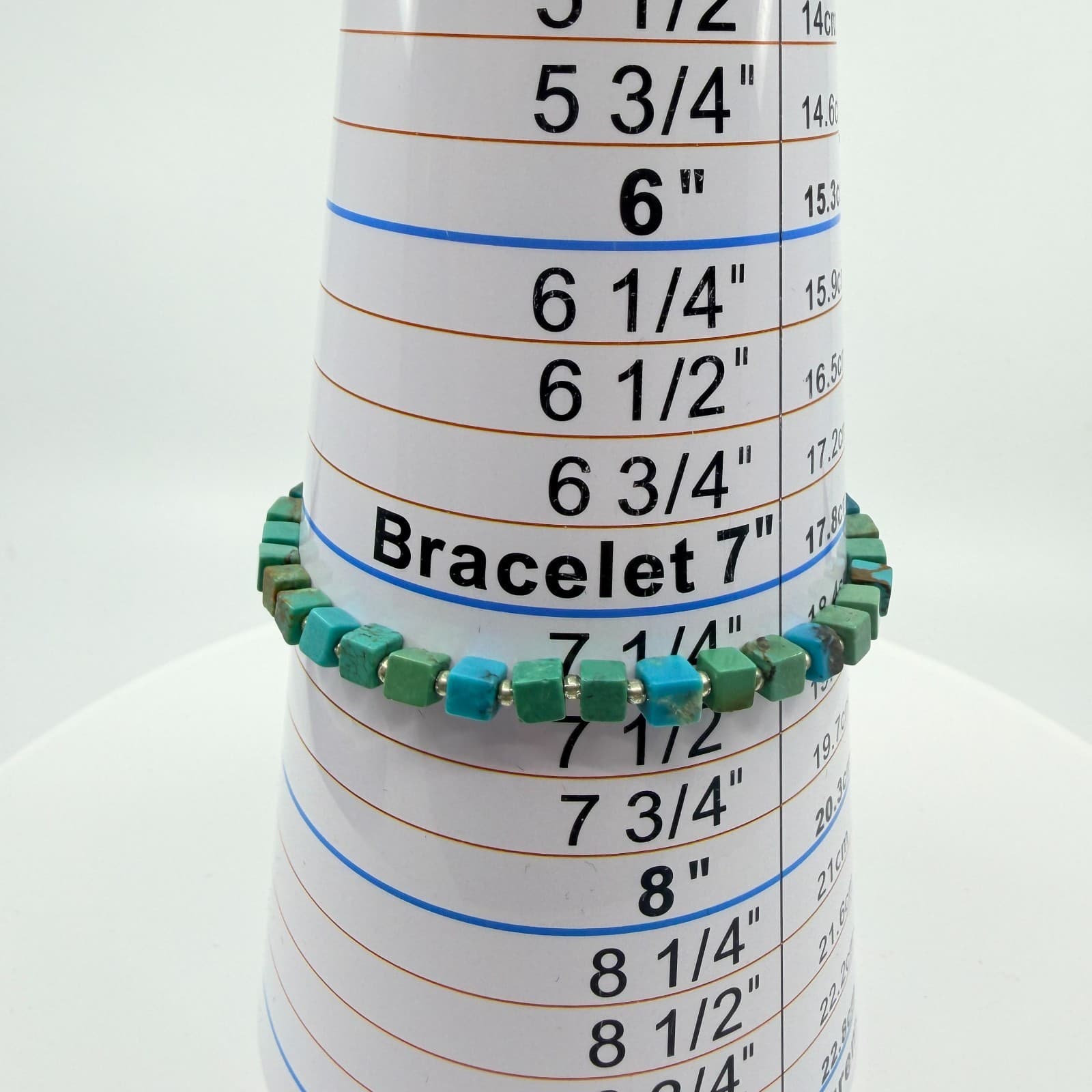 Vintage Silver Tone Bracelet Faux Turquoise Blue Green Cube Square Bead Boho 90s - Thumbnail 8