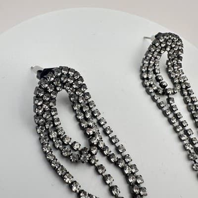 Vintage 90s Clear Glass Silver Tone Dangle Drop Earrings Boho Statement Jewelry - Thumbnail 7