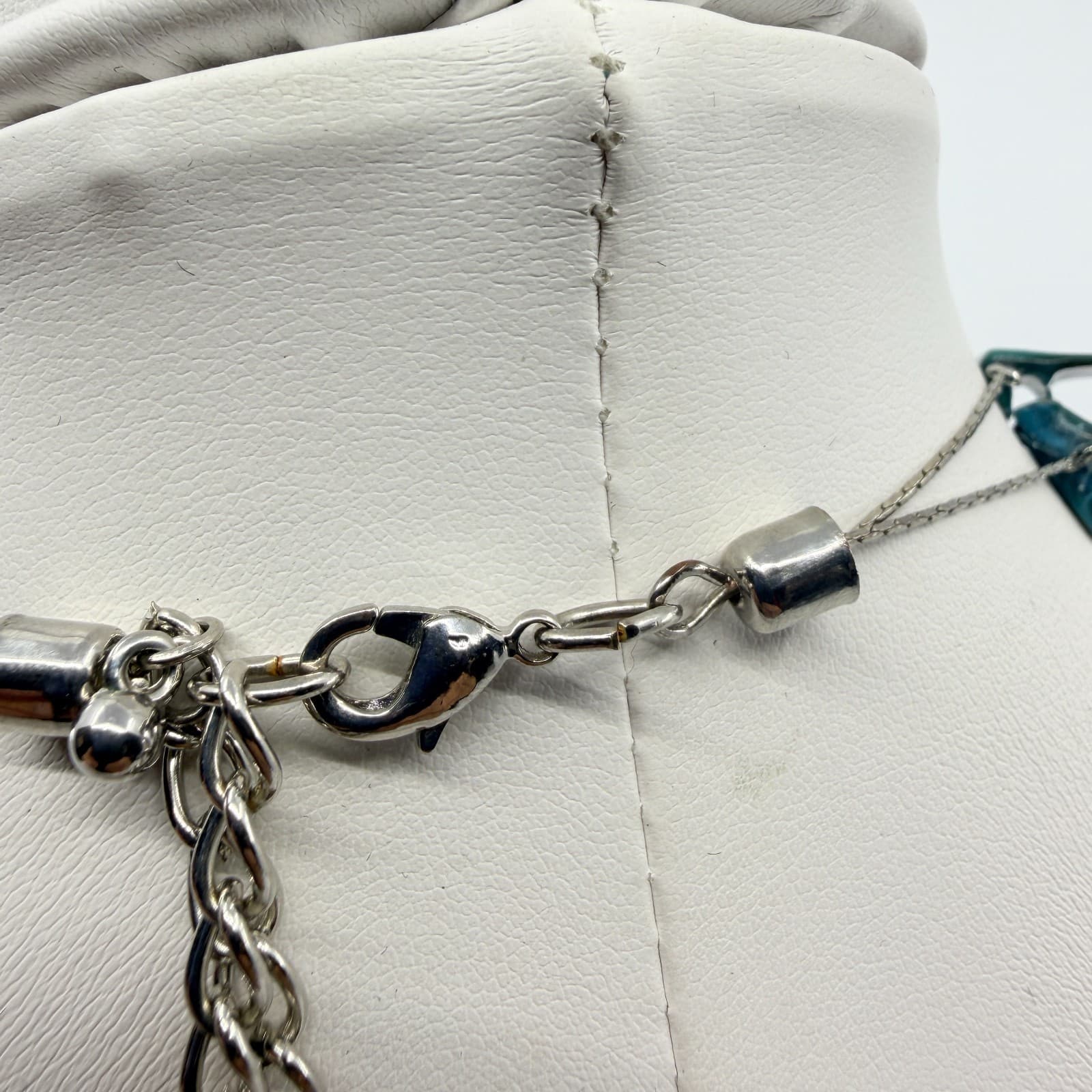 Vintage Silver Tone Long Layered Necklace Teal Blue Green Faux Shell Bead Boho - Thumbnail 8