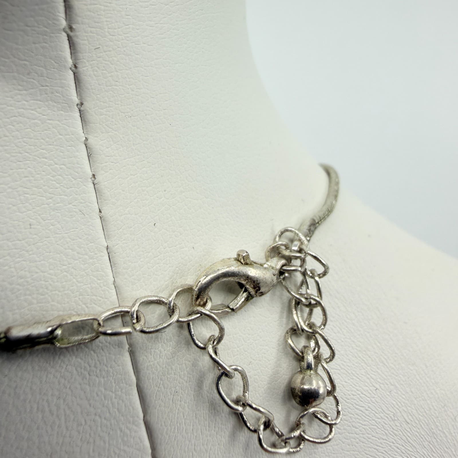 Vintage Silver Tone Snake Chain Necklace Double Heart Pendant AB Rhinestone Y2K - Thumbnail 4