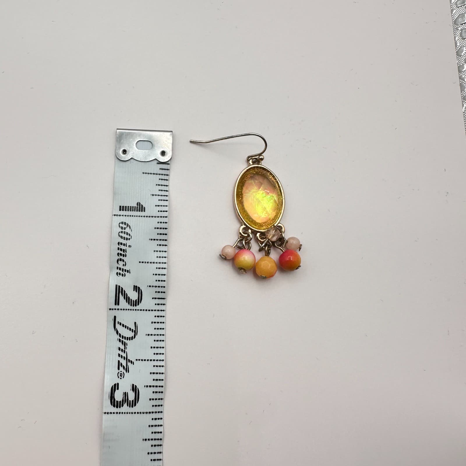 Vintage 70s Faux Amber Cabochon Dangle Earrings Beaded Chandelier Drop Jewelry - Thumbnail 7