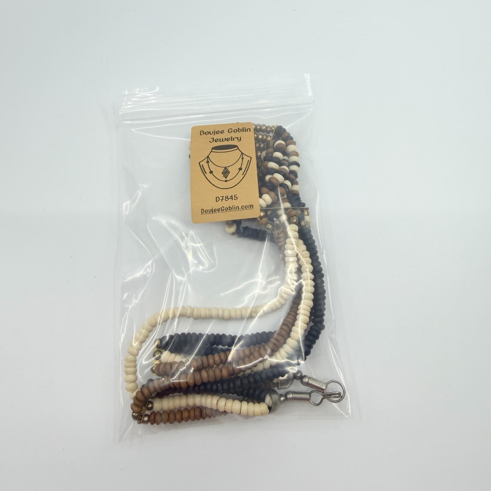 Vintage Brass Tone Multi Strand Beaded Choker Bib Necklace Black Cream Gold Boho - Thumbnail 11