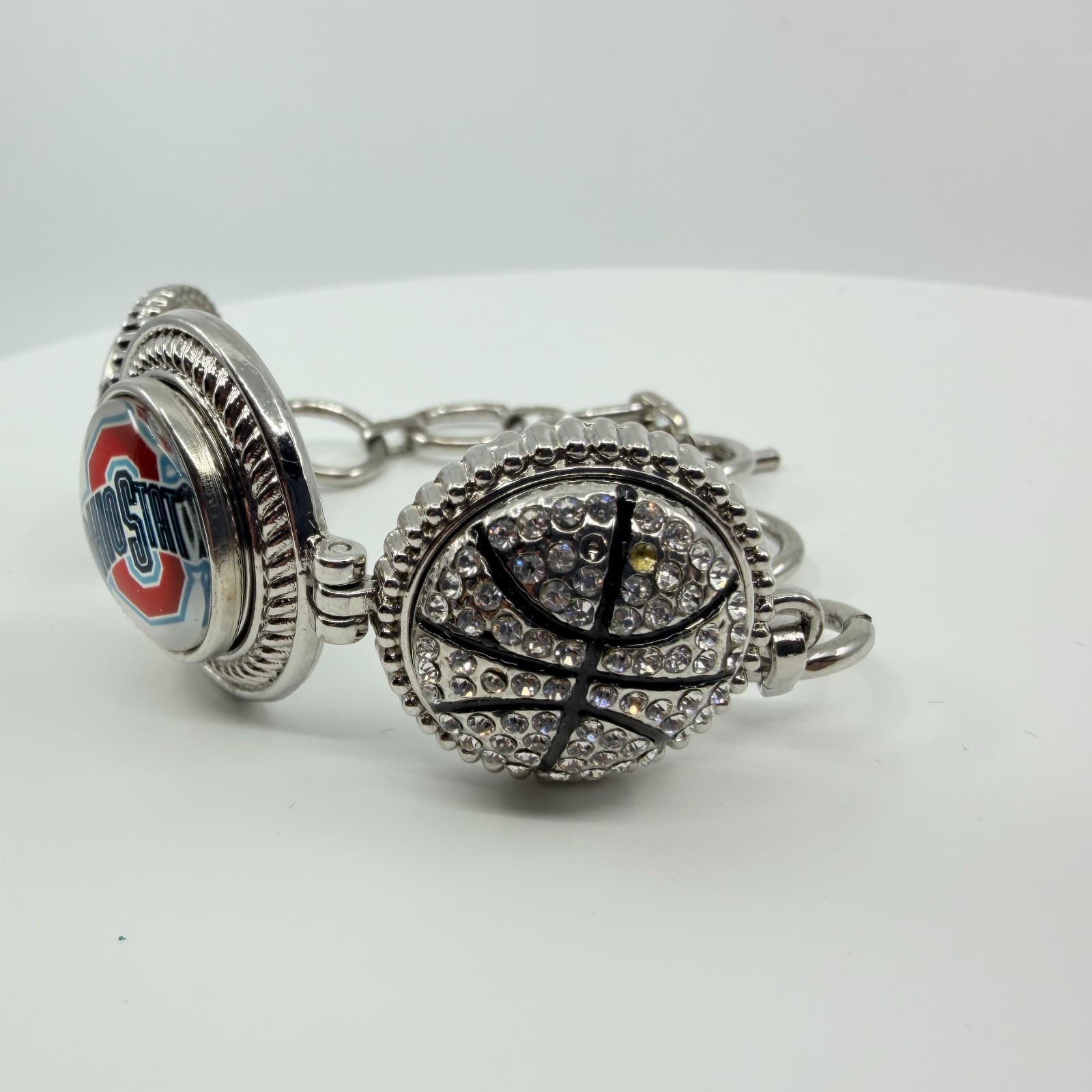 Silver Tone Red White Rhinestone Collegiate Fan Bracelet Ohio Sports Team Boho - Thumbnail 4