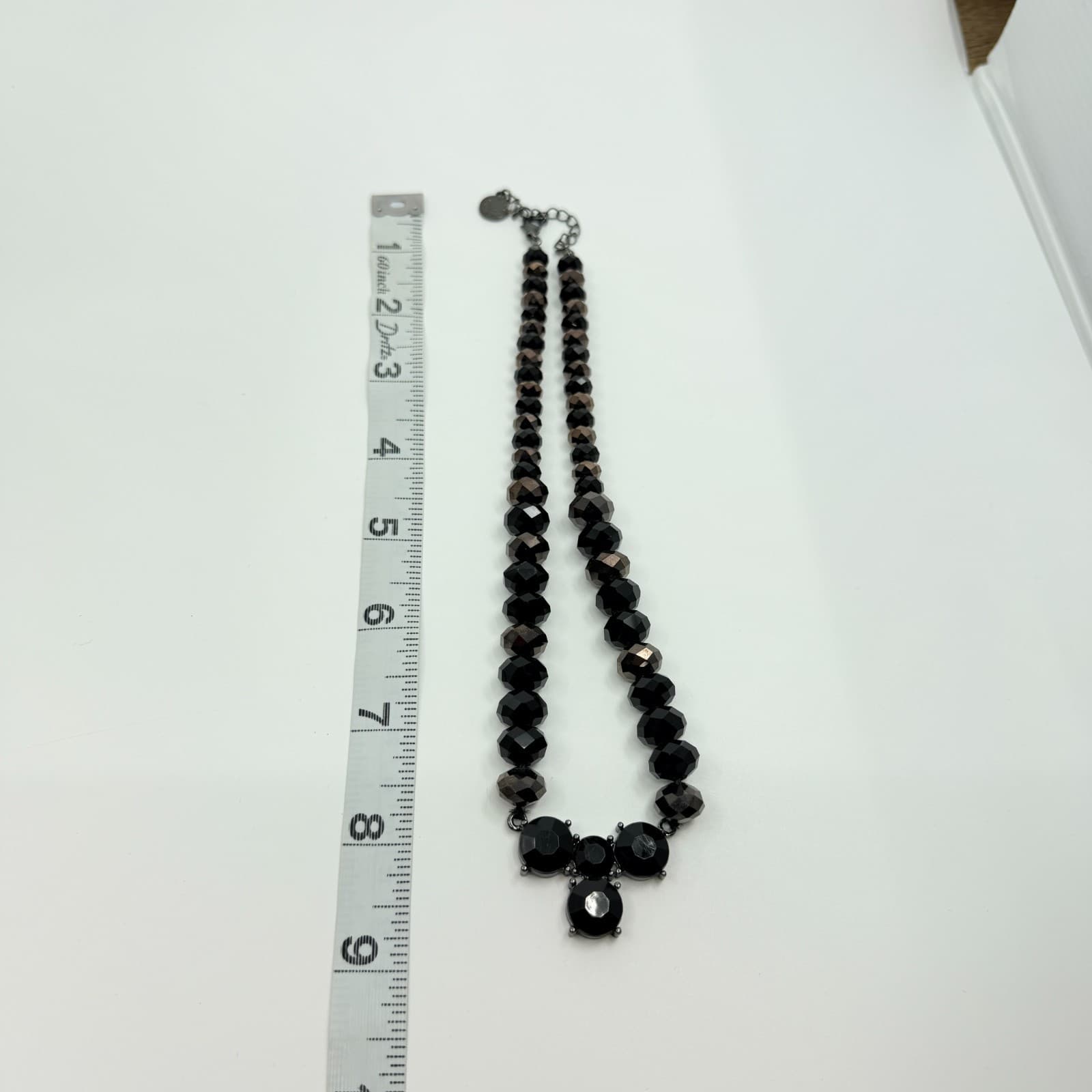Vintage Black Beaded Statement Necklace Gothic Faceted Glass Stone Boho Retro - Thumbnail 9