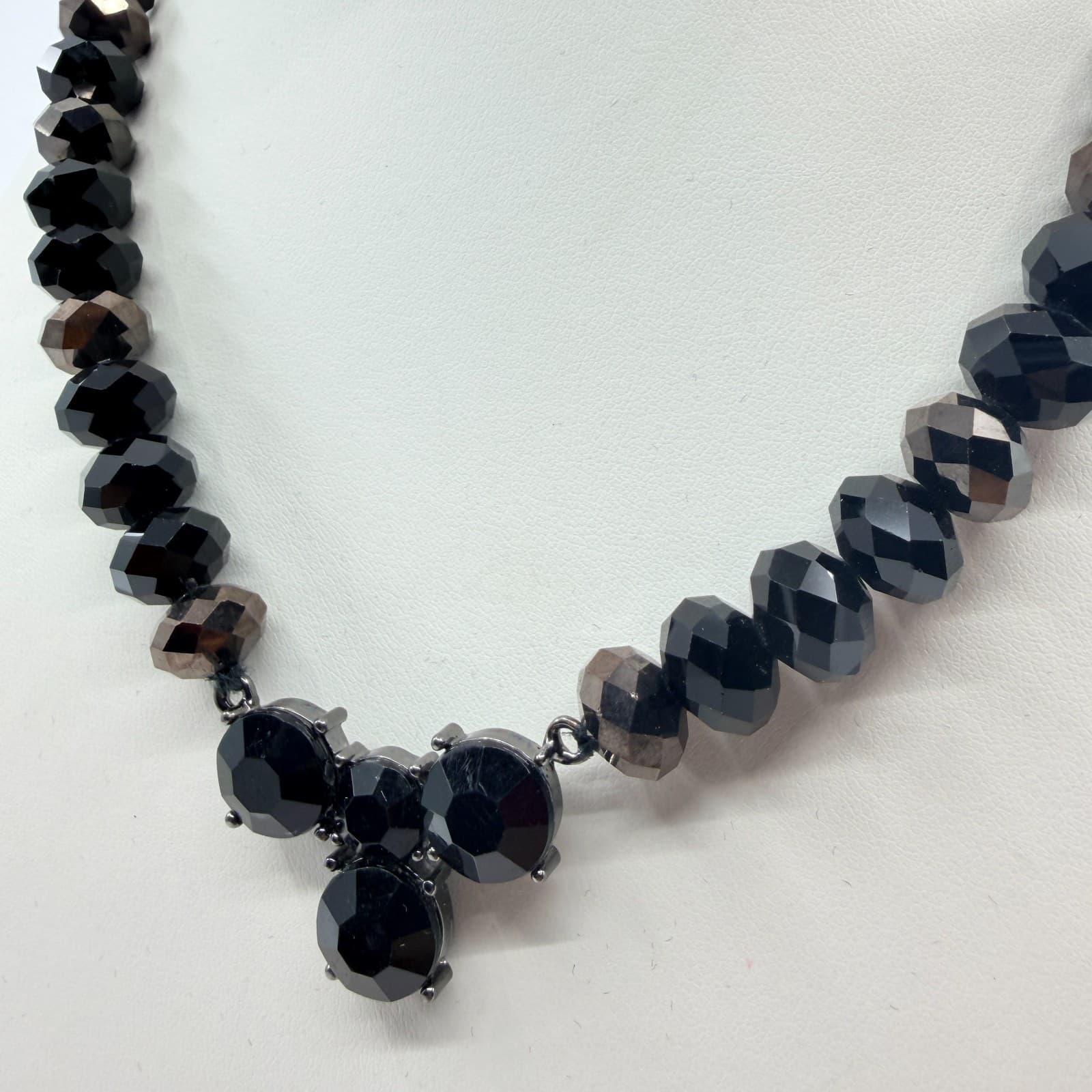 Vintage Black Beaded Statement Necklace Gothic Faceted Glass Stone Boho Retro - Thumbnail 4