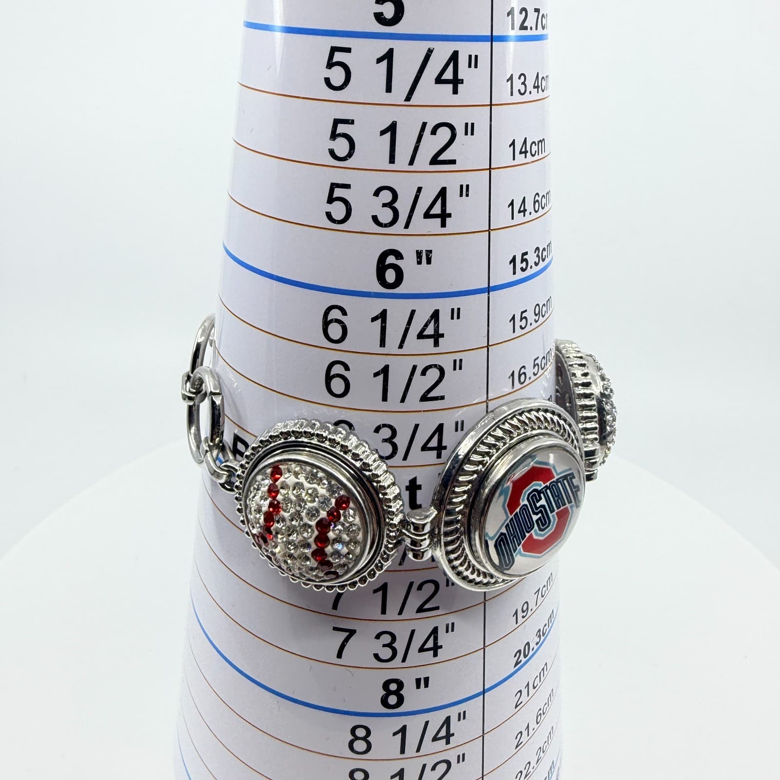 Silver Tone Red White Rhinestone Collegiate Fan Bracelet Ohio Sports Team Boho - Thumbnail 9