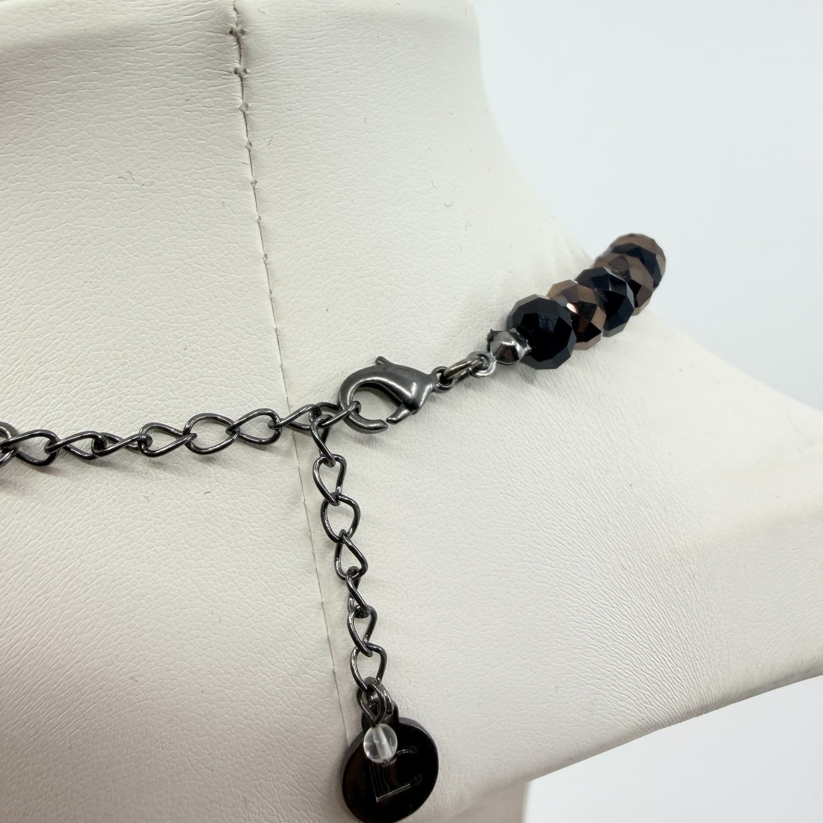 Vintage Black Beaded Statement Necklace Gothic Faceted Glass Stone Boho Retro - Thumbnail 8