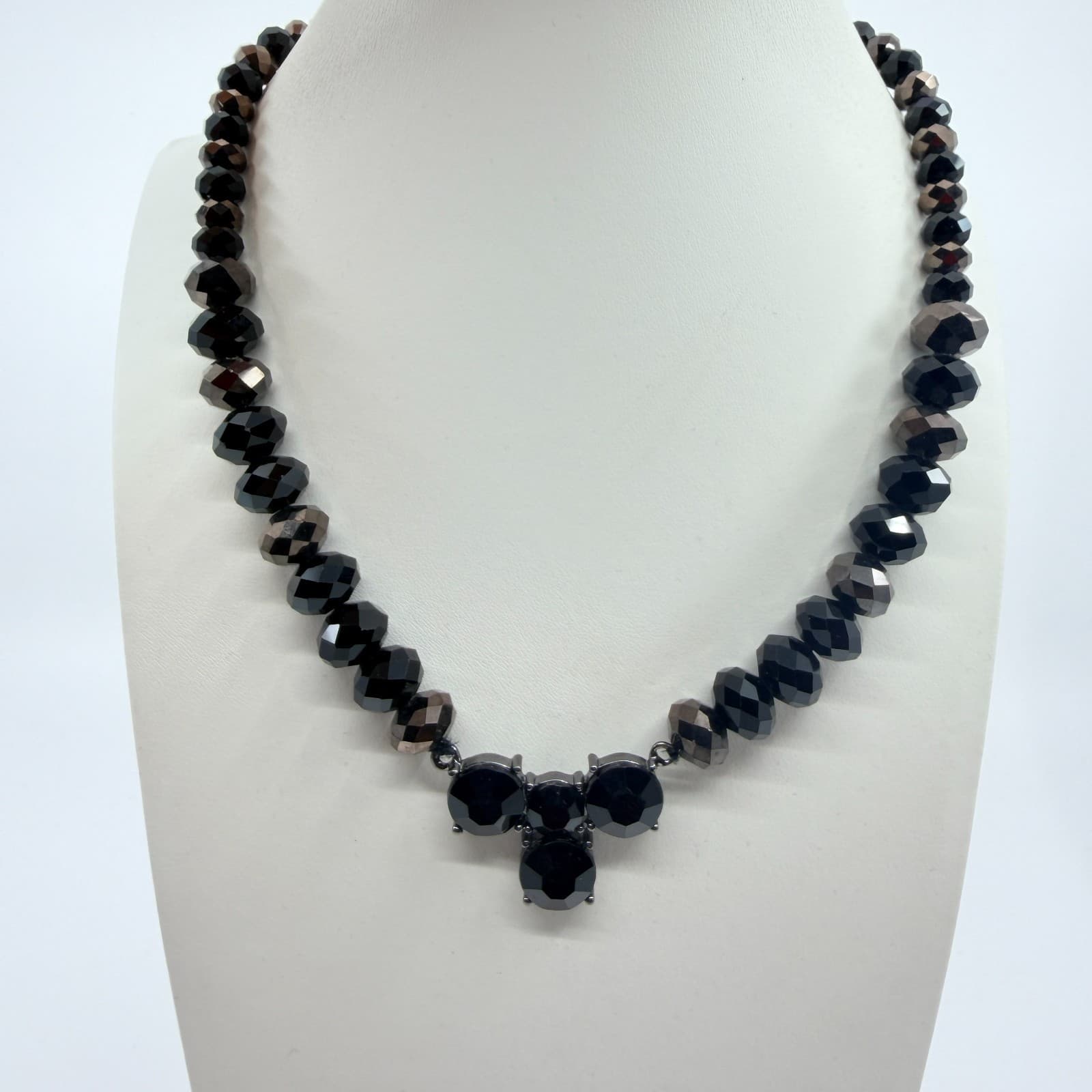 Vintage Black Beaded Statement Necklace Gothic Faceted Glass Stone Boho Retro - Thumbnail 6