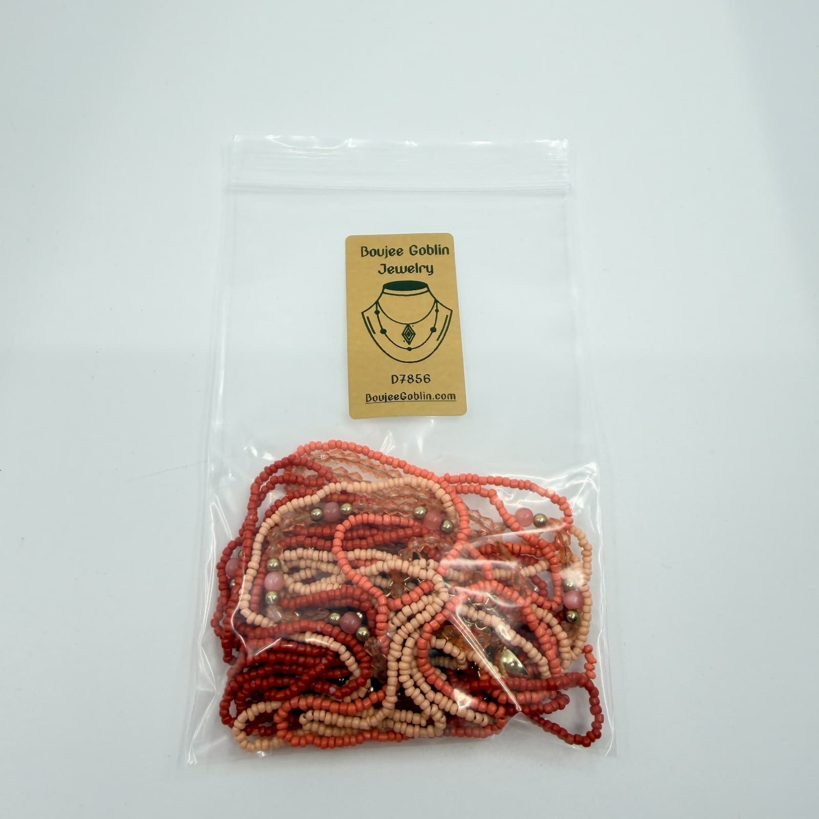 Vintage Peach Coral Seed Bead Multi Strand Necklace Boho Statement Retro Y2K 8in - Thumbnail 9