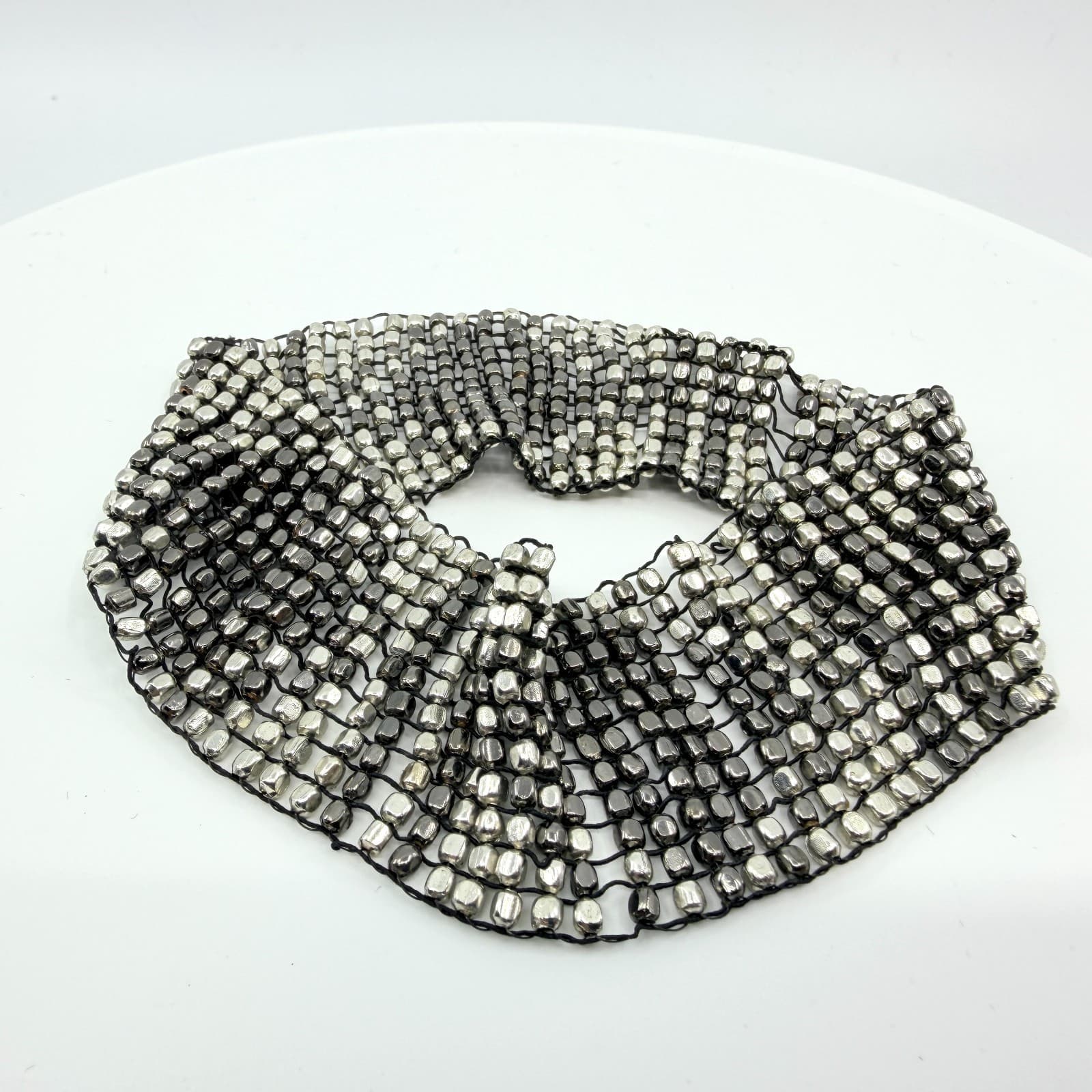 Vintage Silver Tone Chunky Cuff Bracelet Statement Bold Mesh Y2K Retro 90s Boho