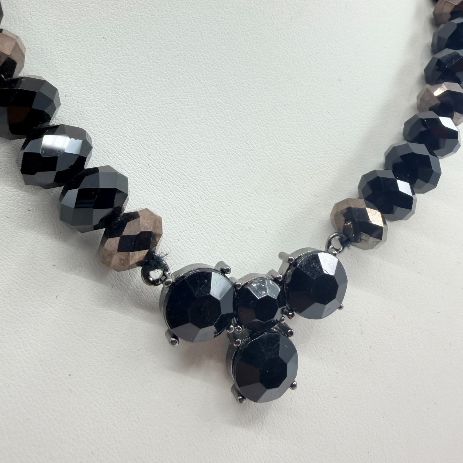 Vintage Black Beaded Statement Necklace Gothic Faceted Glass Stone Boho Retro - Thumbnail 2