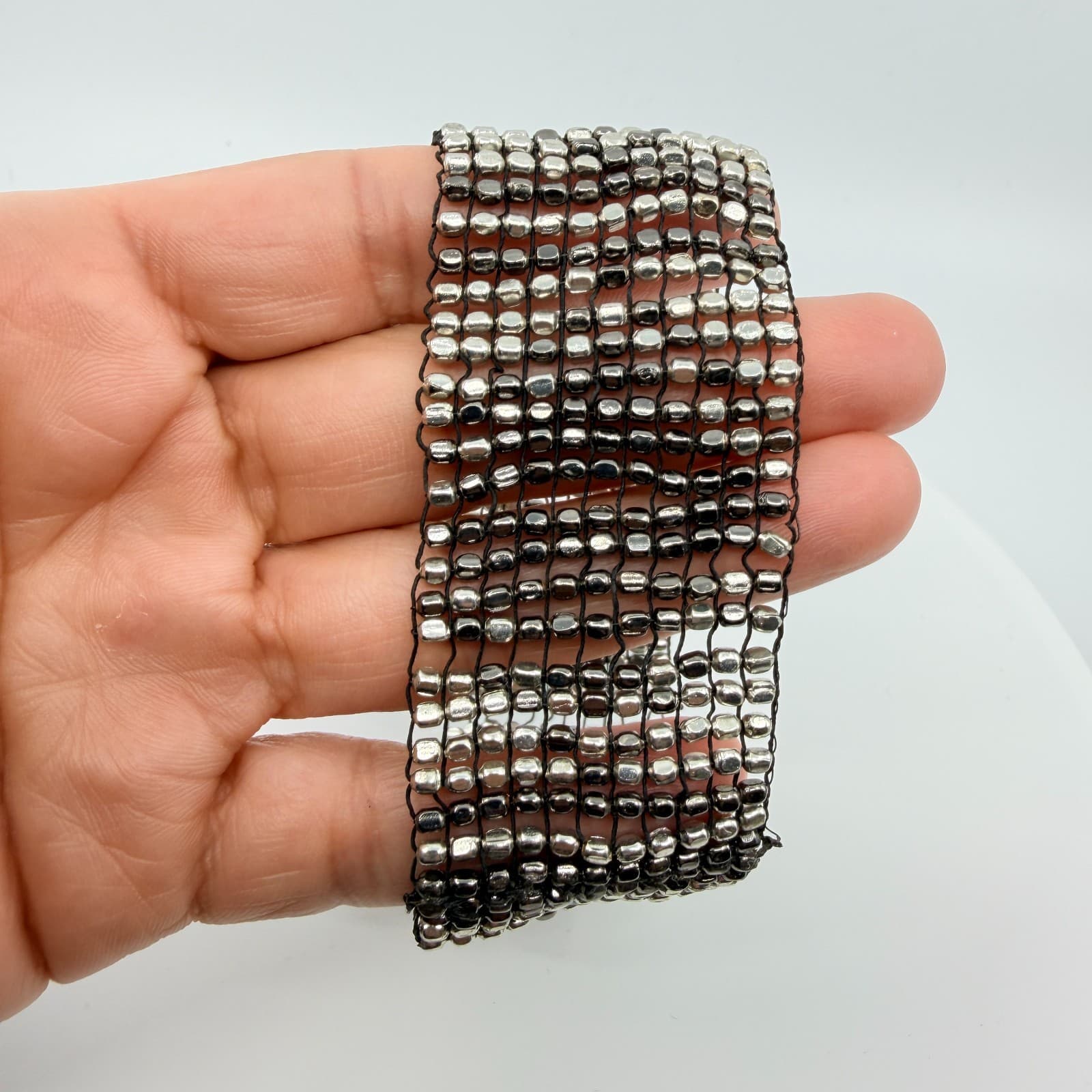 Vintage Silver Tone Chunky Cuff Bracelet Statement Bold Mesh Y2K Retro 90s Boho - Thumbnail 6