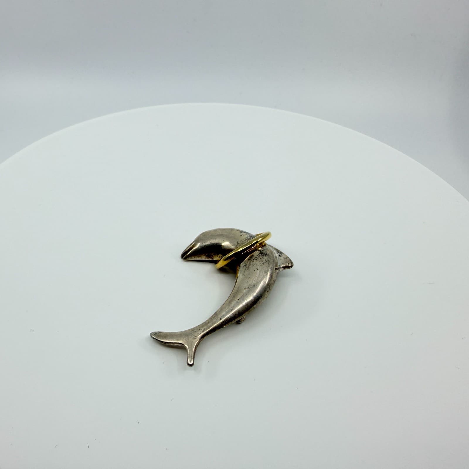 Vintage Silver Gold Tone Dolphin Brooch Pin Ocean Sea Life Animal Statement Boho - Thumbnail 3