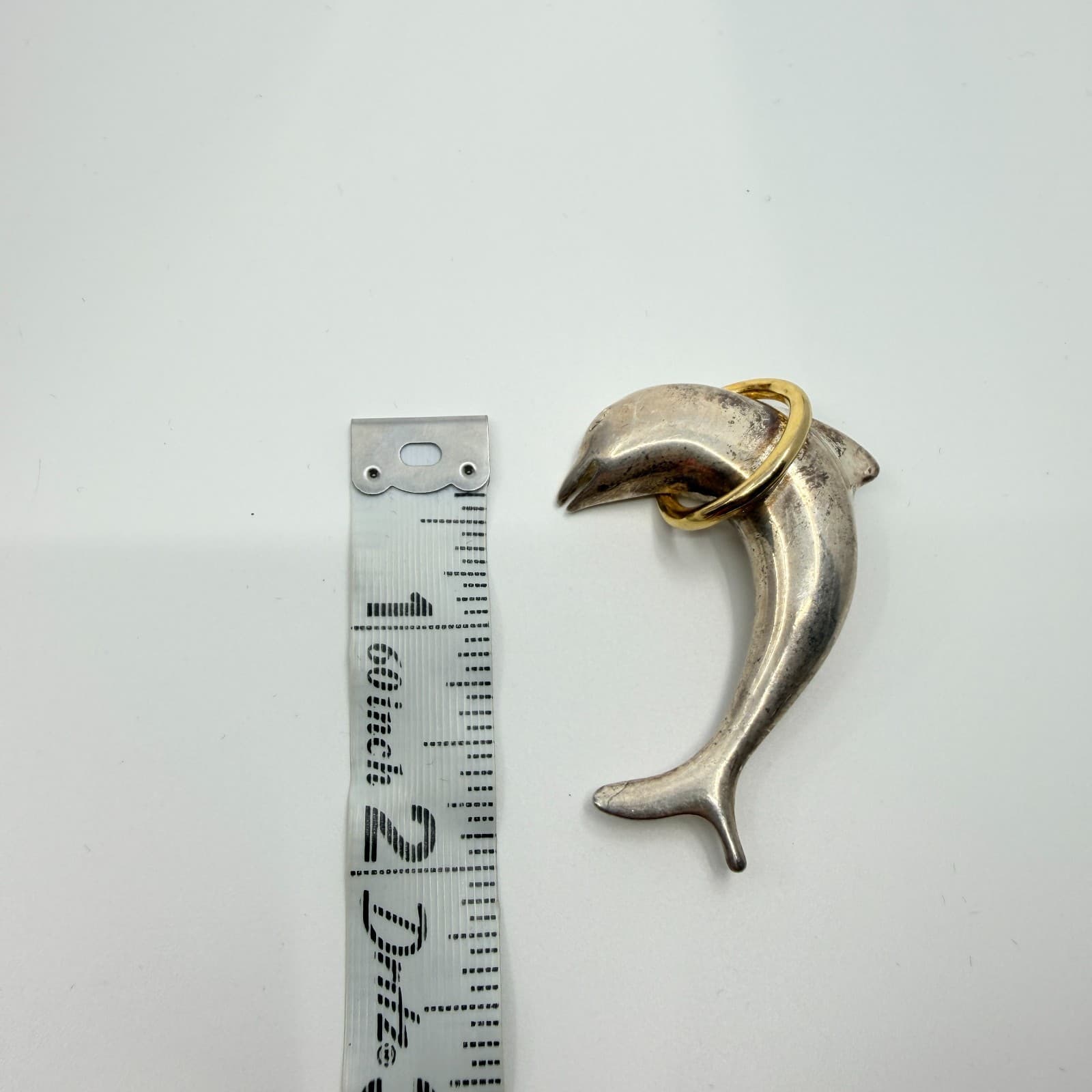 Vintage Silver Gold Tone Dolphin Brooch Pin Ocean Sea Life Animal Statement Boho - Thumbnail 9