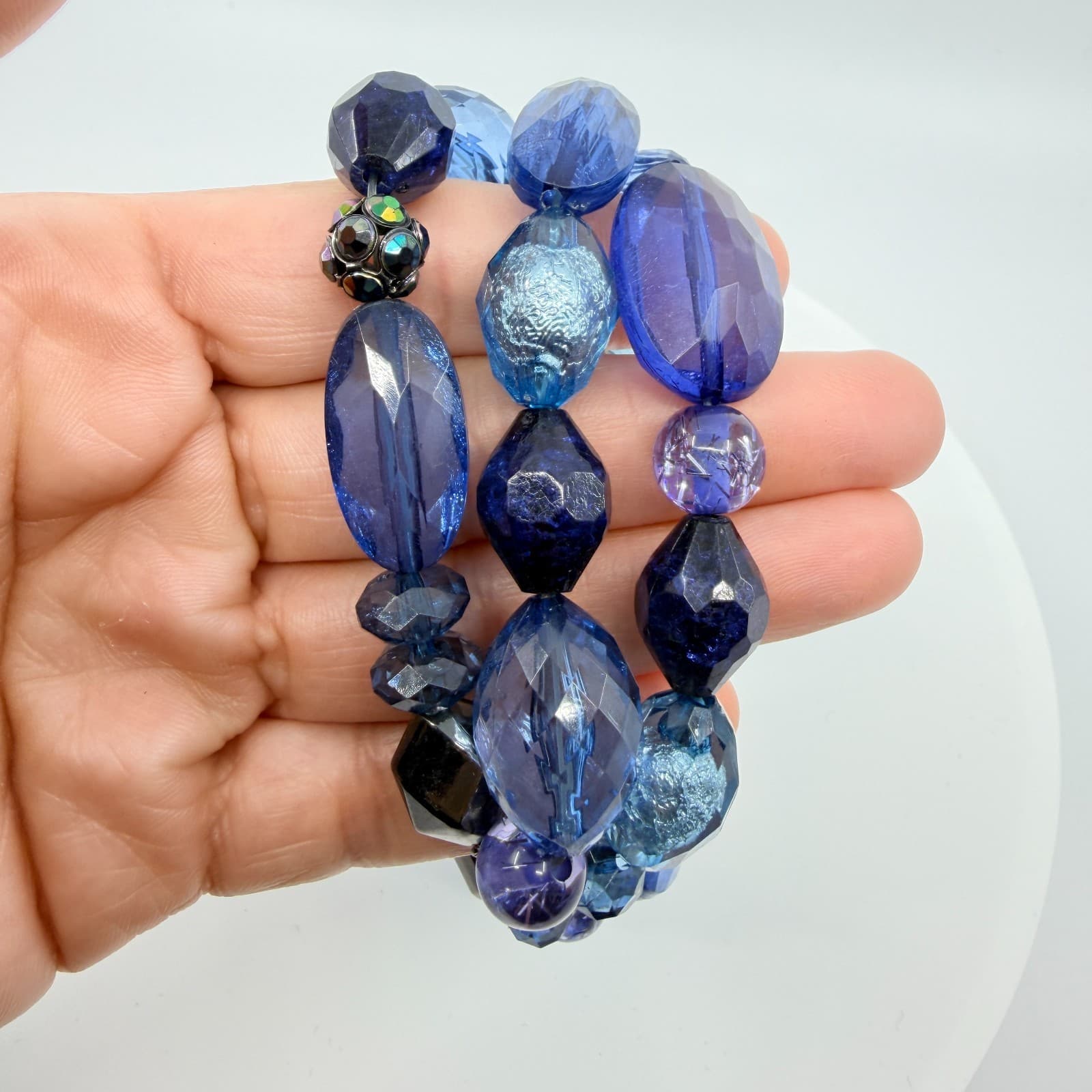 Vintage Blue Beaded Bracelet Chunky Multi Strand Layered Statement Bold Y2K Boho - Thumbnail 7