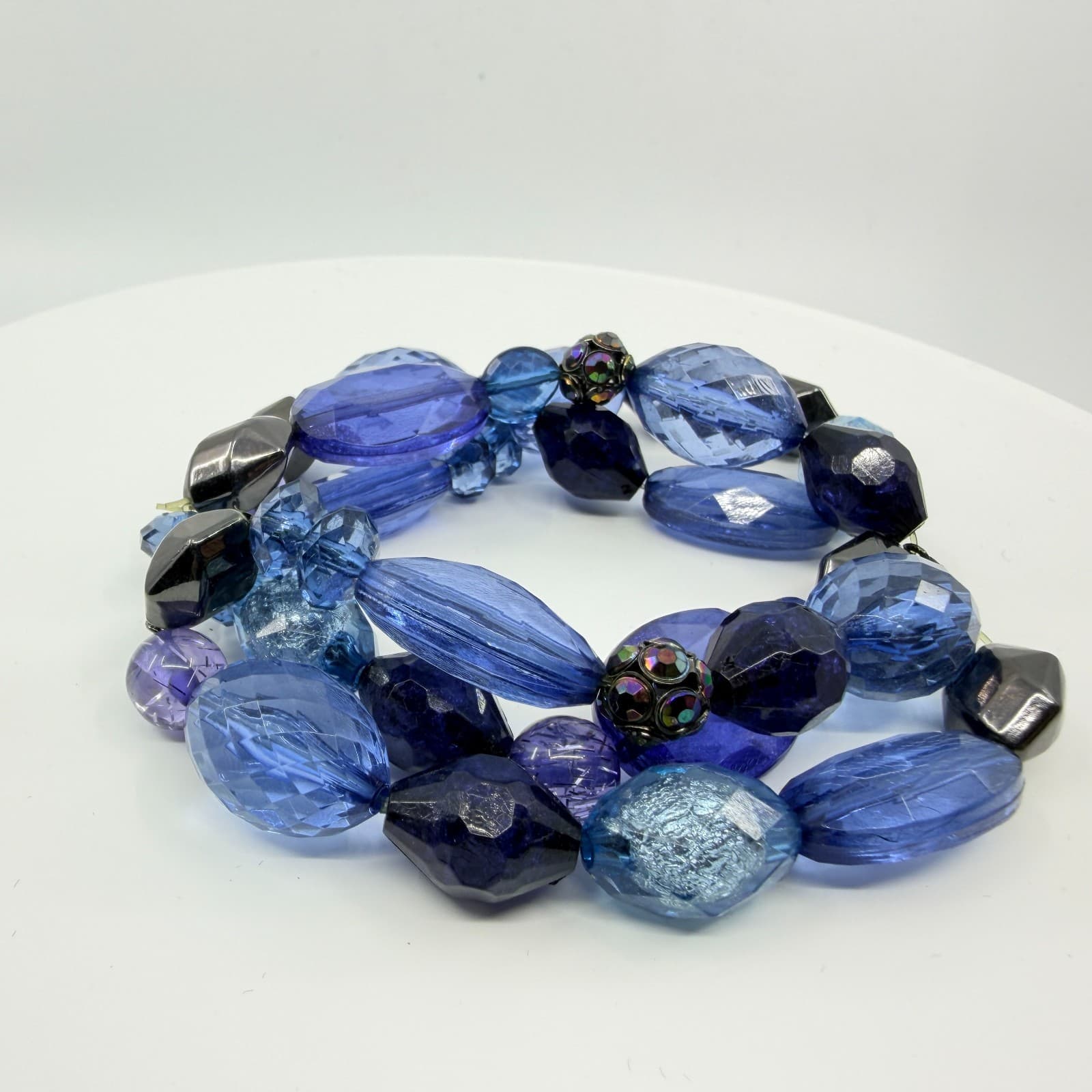 Vintage Blue Beaded Bracelet Chunky Multi Strand Layered Statement Bold Y2K Boho - Thumbnail 3
