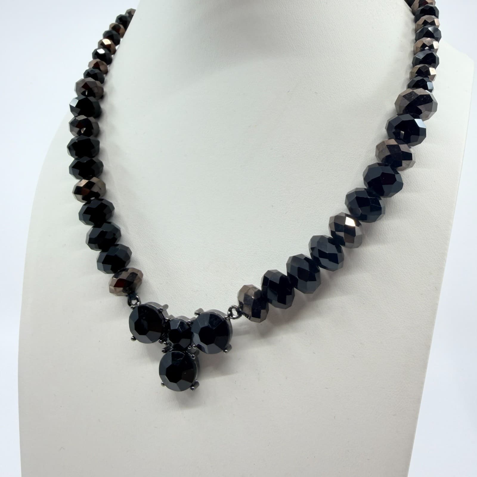 Vintage Black Beaded Statement Necklace Gothic Faceted Glass Stone Boho Retro - Thumbnail 5