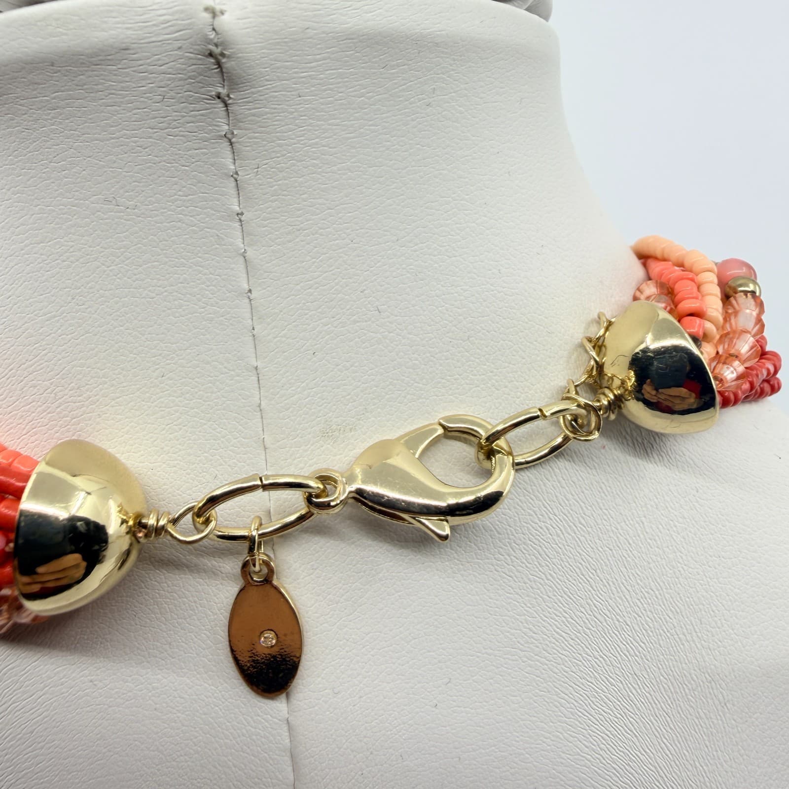Vintage Peach Coral Seed Bead Multi Strand Necklace Boho Statement Retro Y2K 8in - Thumbnail 7