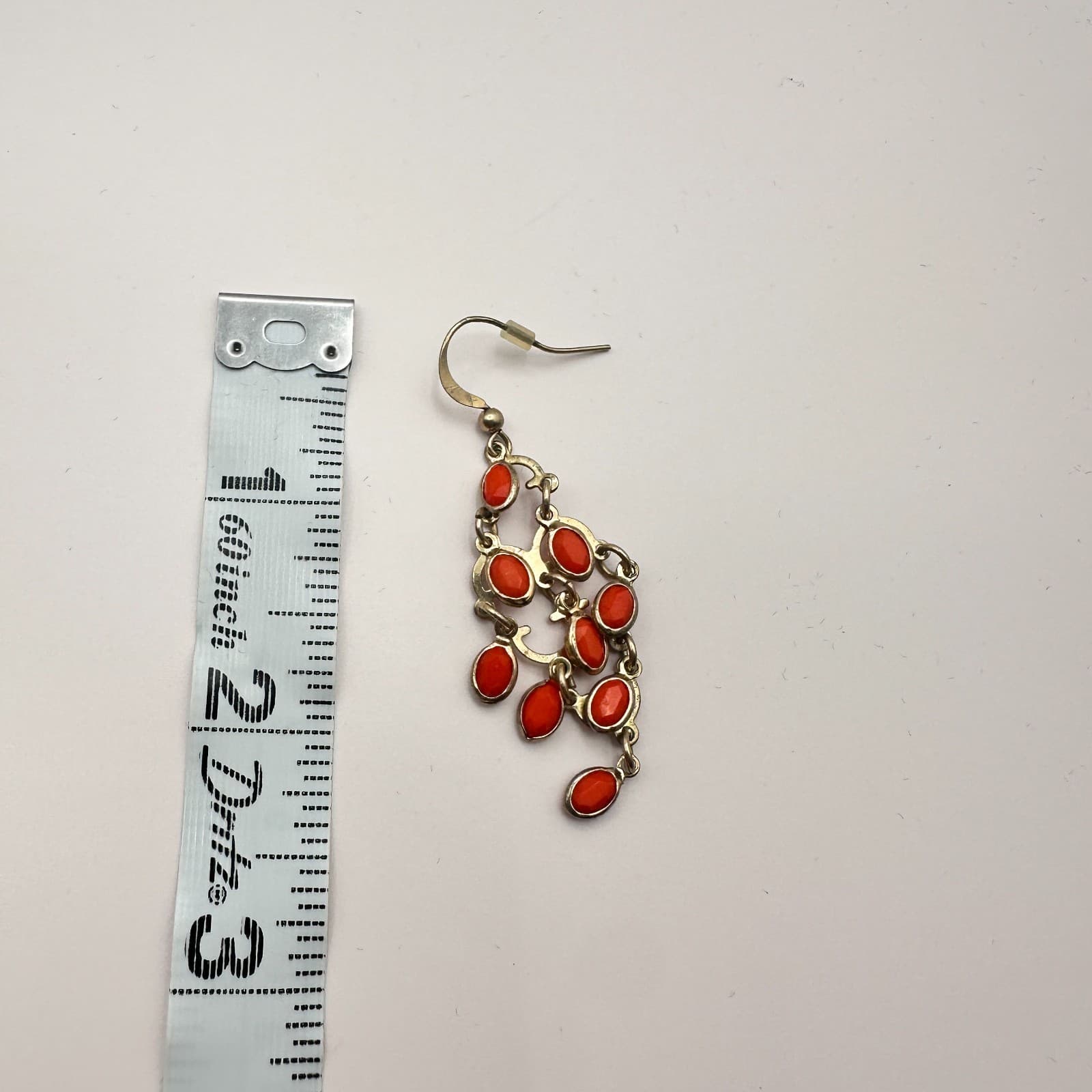 Vintage 80s Silver Tone Red Coral Chandelier Dangle Earrings Classic Jewelry - Thumbnail 8