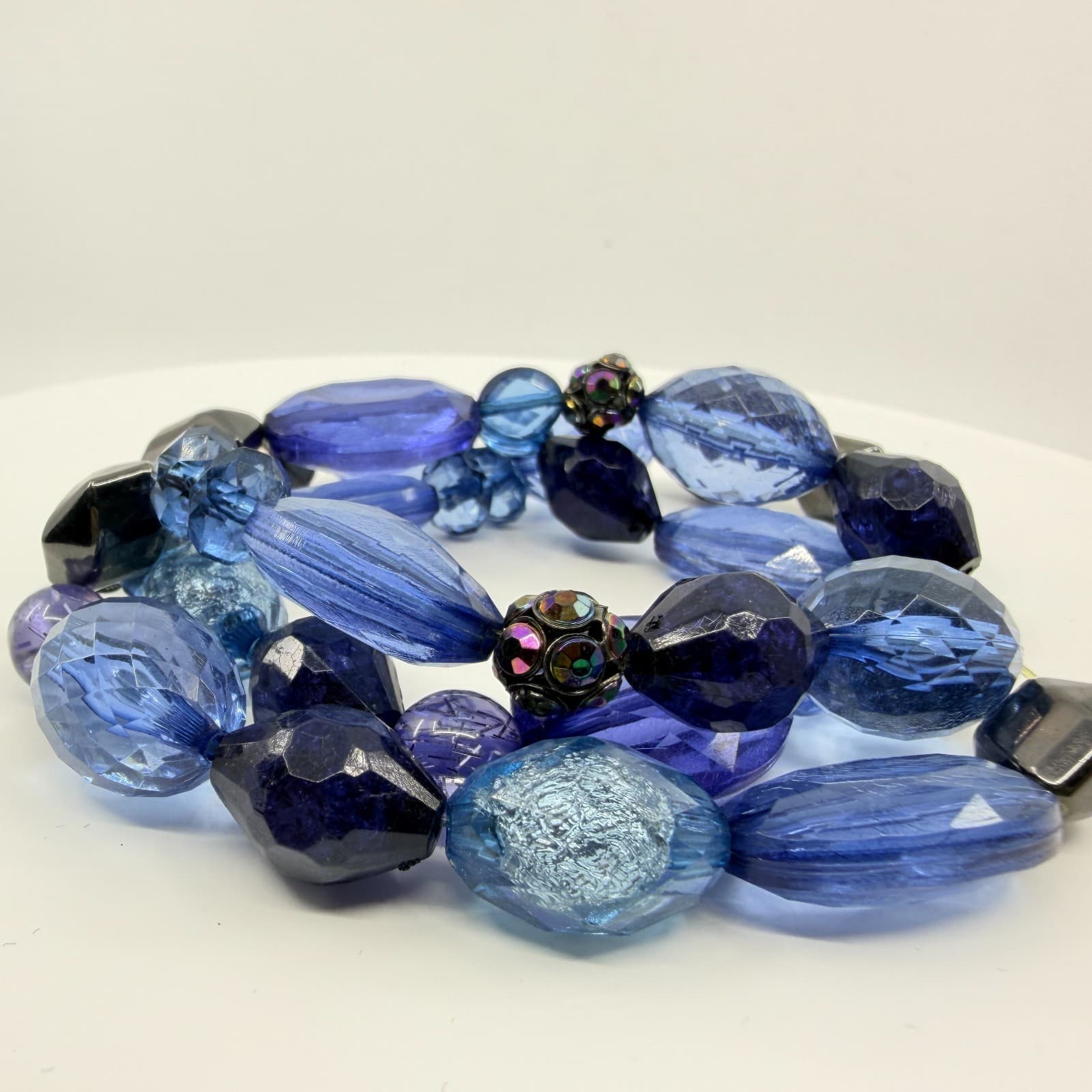 Vintage Blue Beaded Bracelet Chunky Multi Strand Layered Statement Bold Y2K Boho - Thumbnail 5