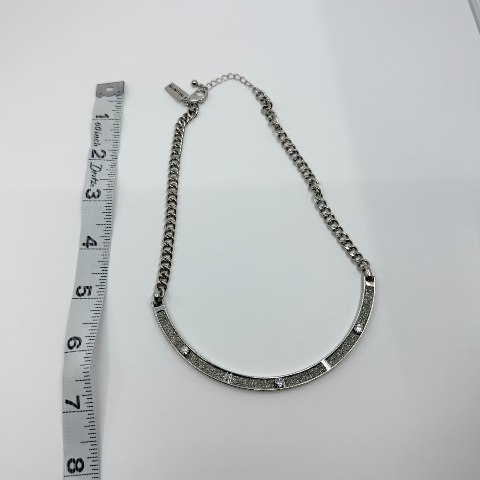 The Limited Diamond Dust Curve Necklace Silver Tone Curb Chain Rhinestone Bar - Thumbnail 9
