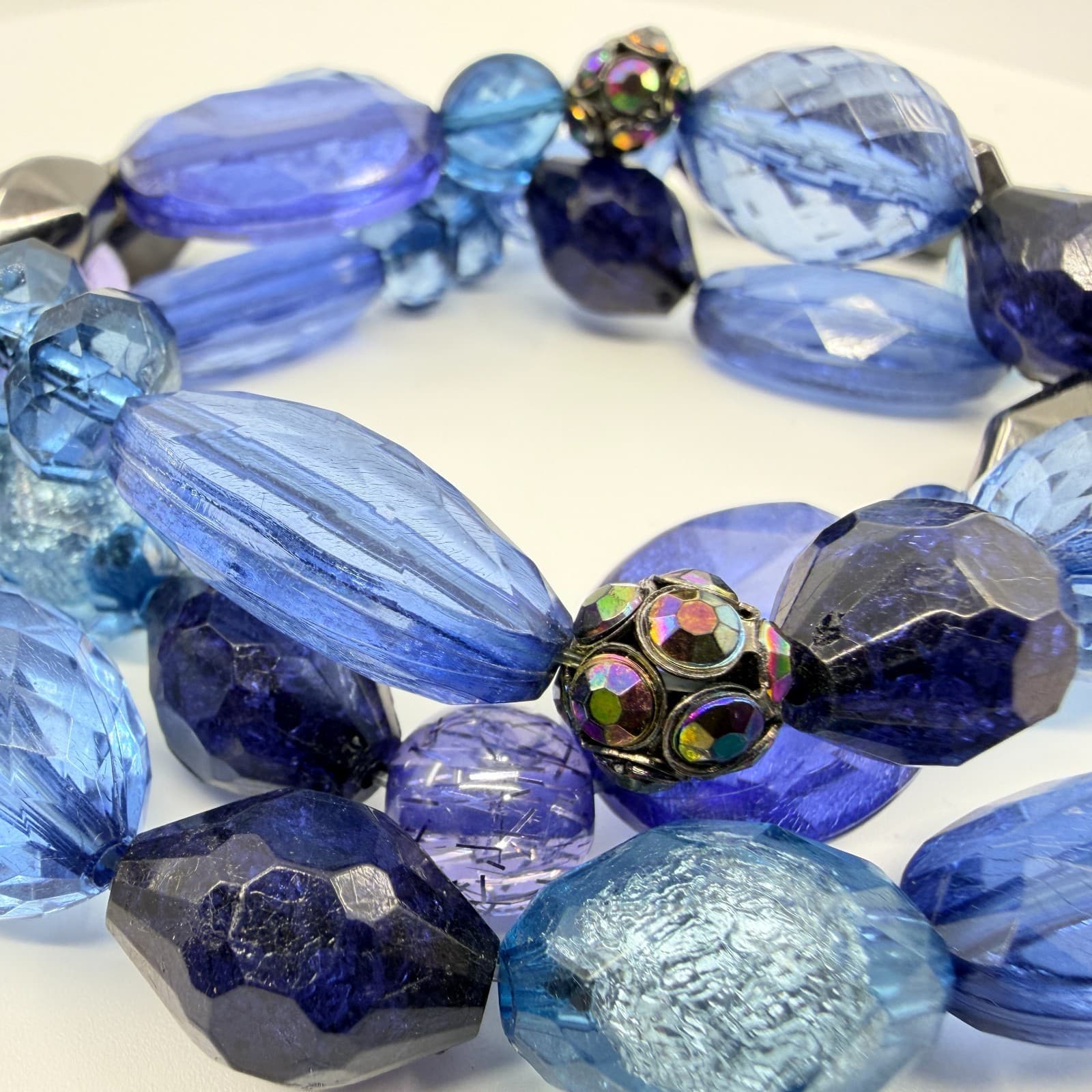 Vintage Blue Beaded Bracelet Chunky Multi Strand Layered Statement Bold Y2K Boho - Thumbnail 6