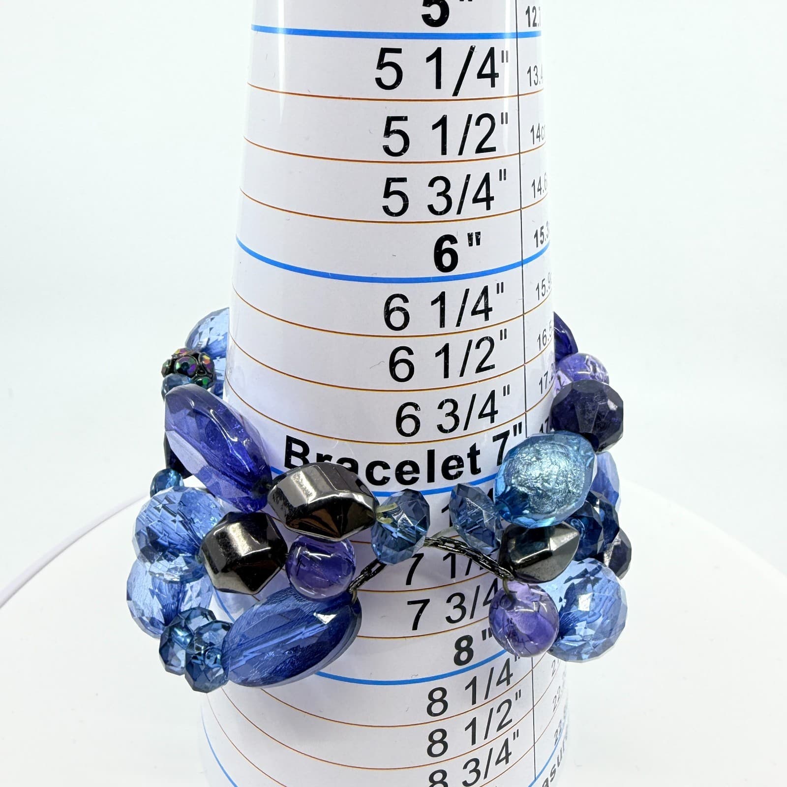 Vintage Blue Beaded Bracelet Chunky Multi Strand Layered Statement Bold Y2K Boho - Thumbnail 8