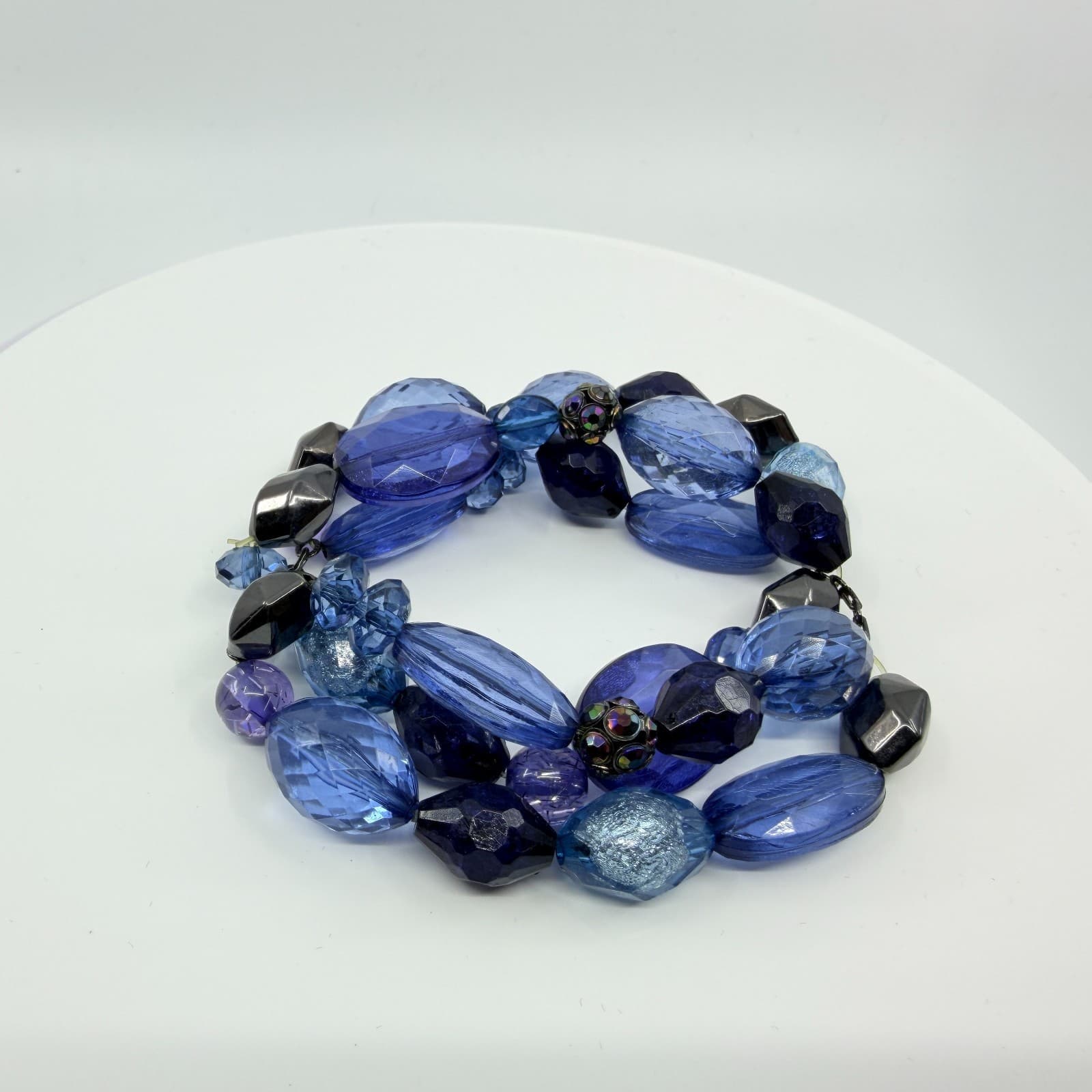 Vintage Blue Beaded Bracelet Chunky Multi Strand Layered Statement Bold Y2K Boho - Thumbnail 4