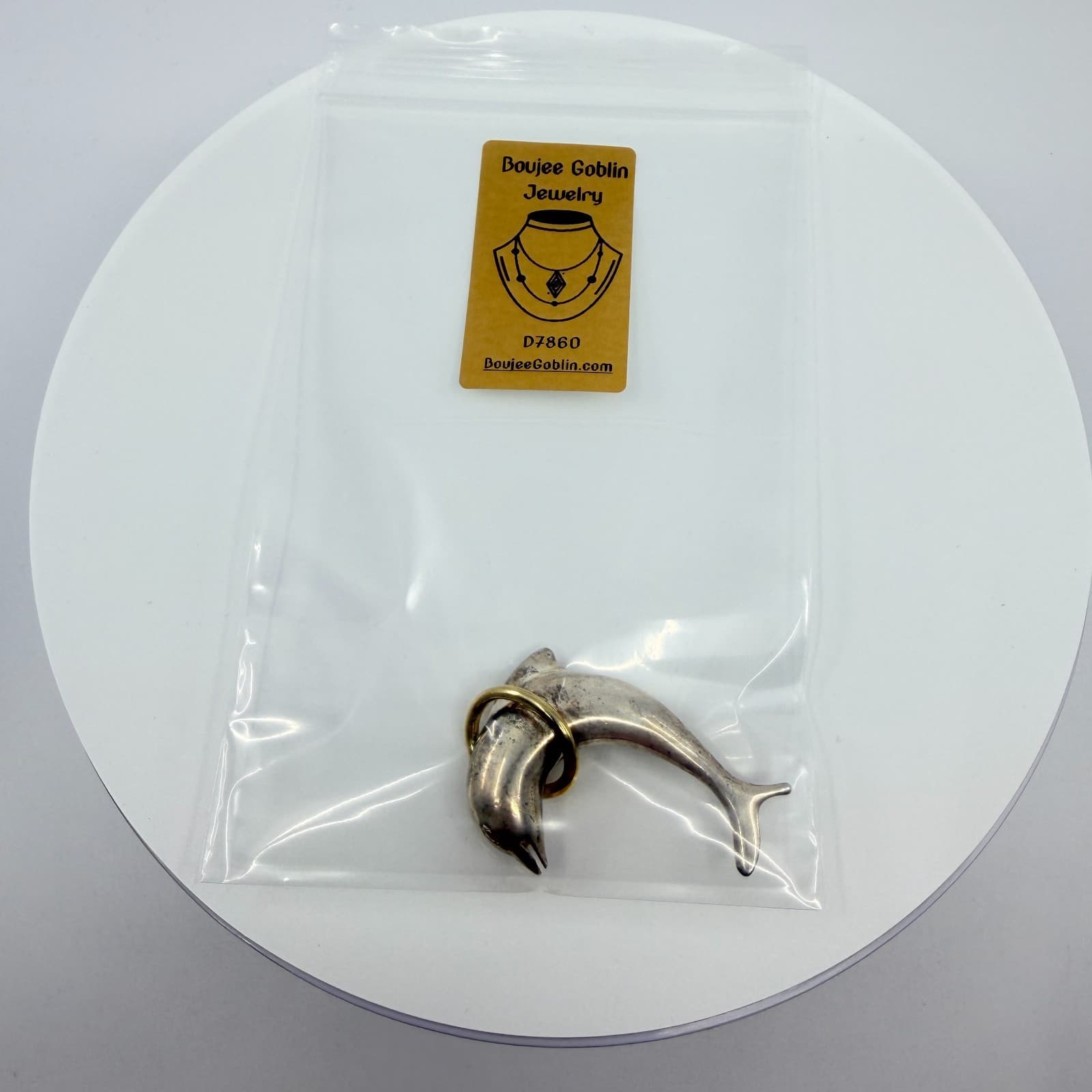 Vintage Silver Gold Tone Dolphin Brooch Pin Ocean Sea Life Animal Statement Boho - Thumbnail 10