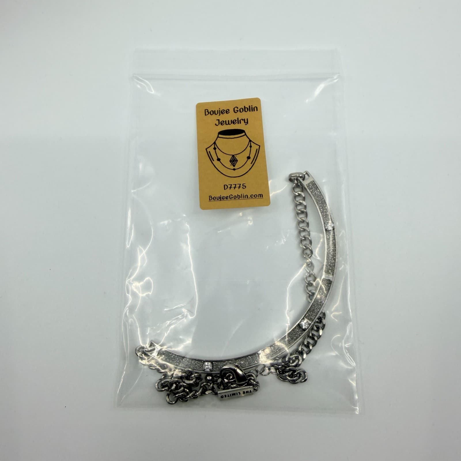 The Limited Diamond Dust Curve Necklace Silver Tone Curb Chain Rhinestone Bar - Thumbnail 10