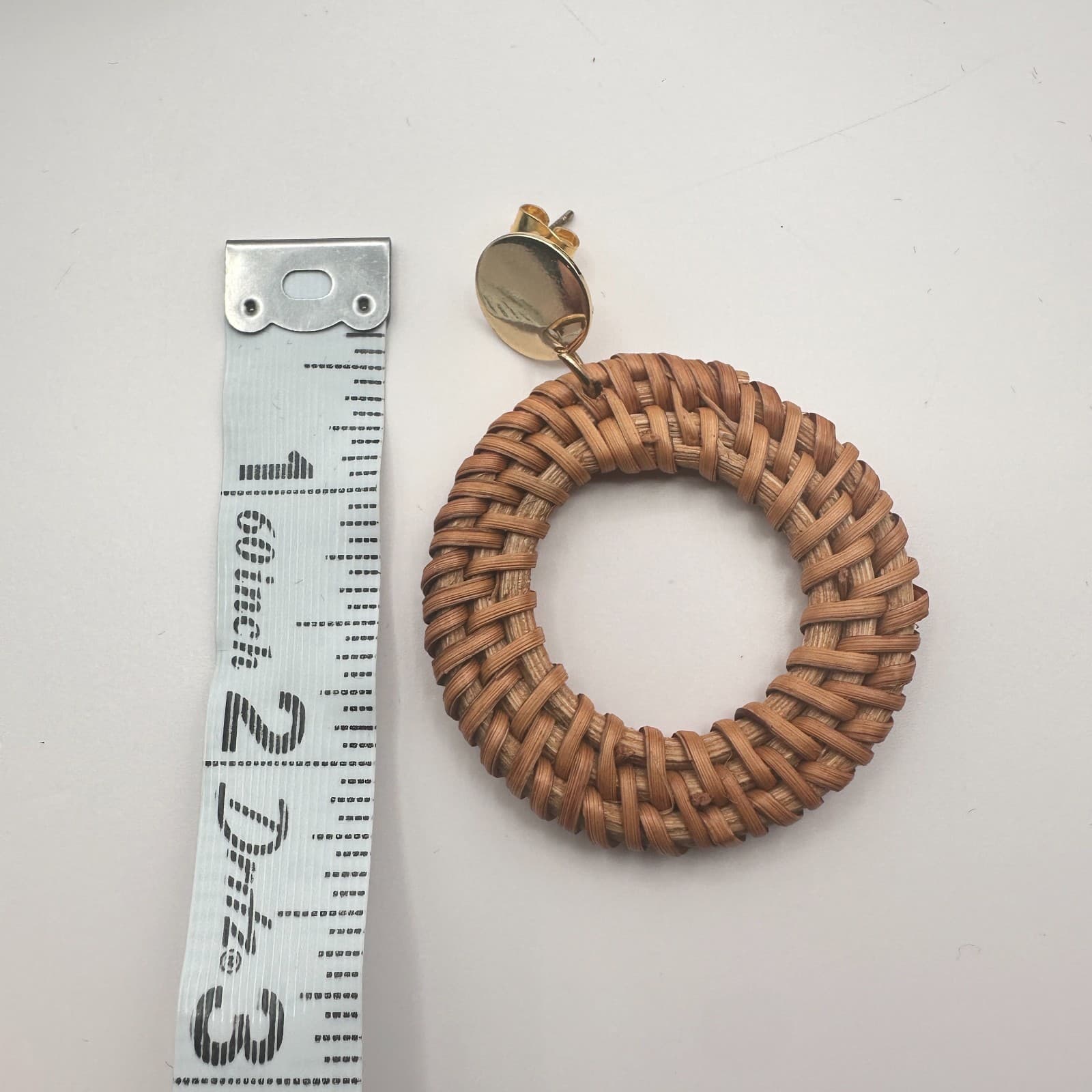 Vintage 90s Gold Tone Brown Woven Rattan Round Hoop Earrings Women's Jewelry - Thumbnail 6