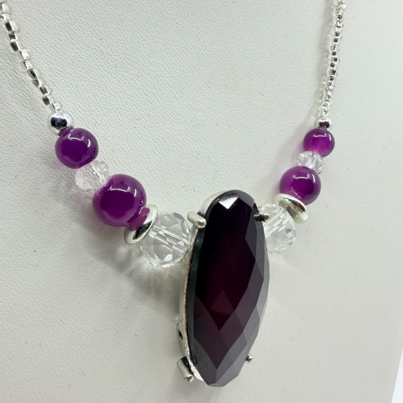 Vintage Silver Tone Purple Stone Statement Necklace Bold Chunky Retro Y2K Boho - Thumbnail 2