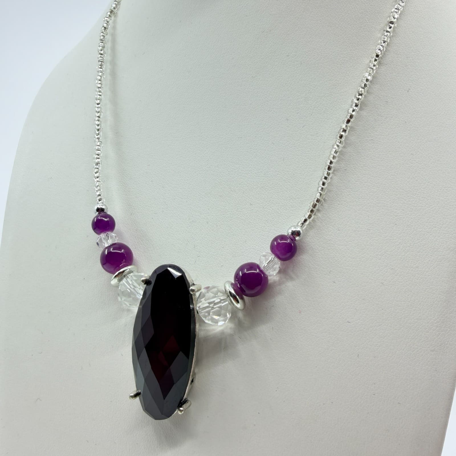 Vintage Silver Tone Purple Stone Statement Necklace Bold Chunky Retro Y2K Boho - Thumbnail 4