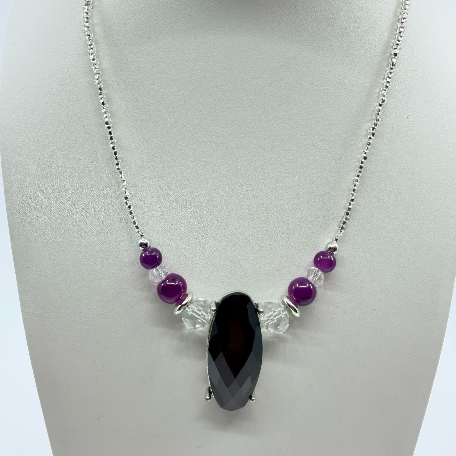 Vintage Silver Tone Purple Stone Statement Necklace Bold Chunky Retro Y2K Boho - Thumbnail 5