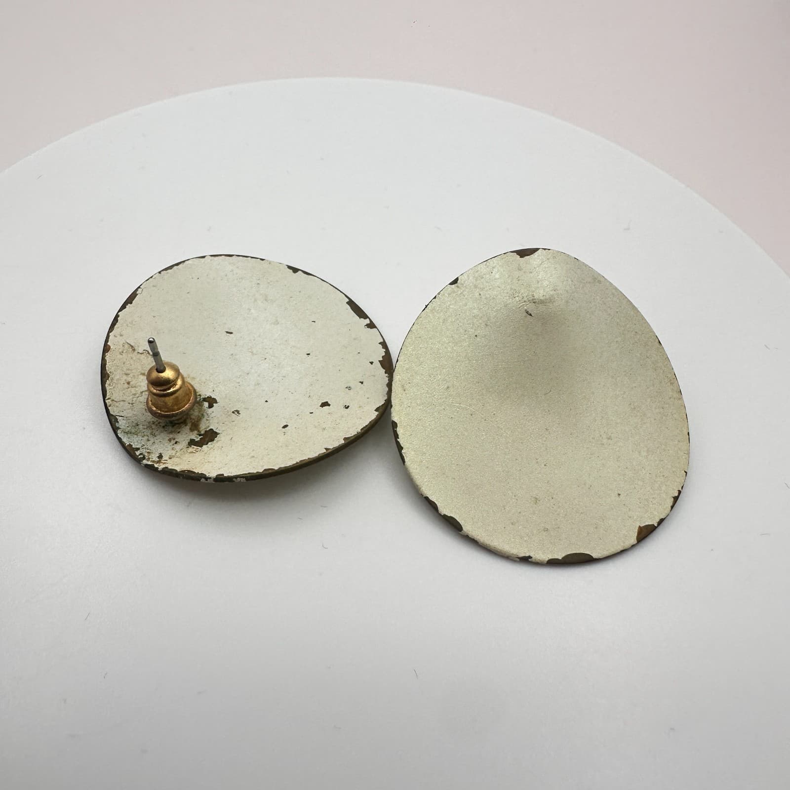 Vintage 80s Cream Disk Stud Earrings Casual Boho Women's Classic Jewelry - Thumbnail 4