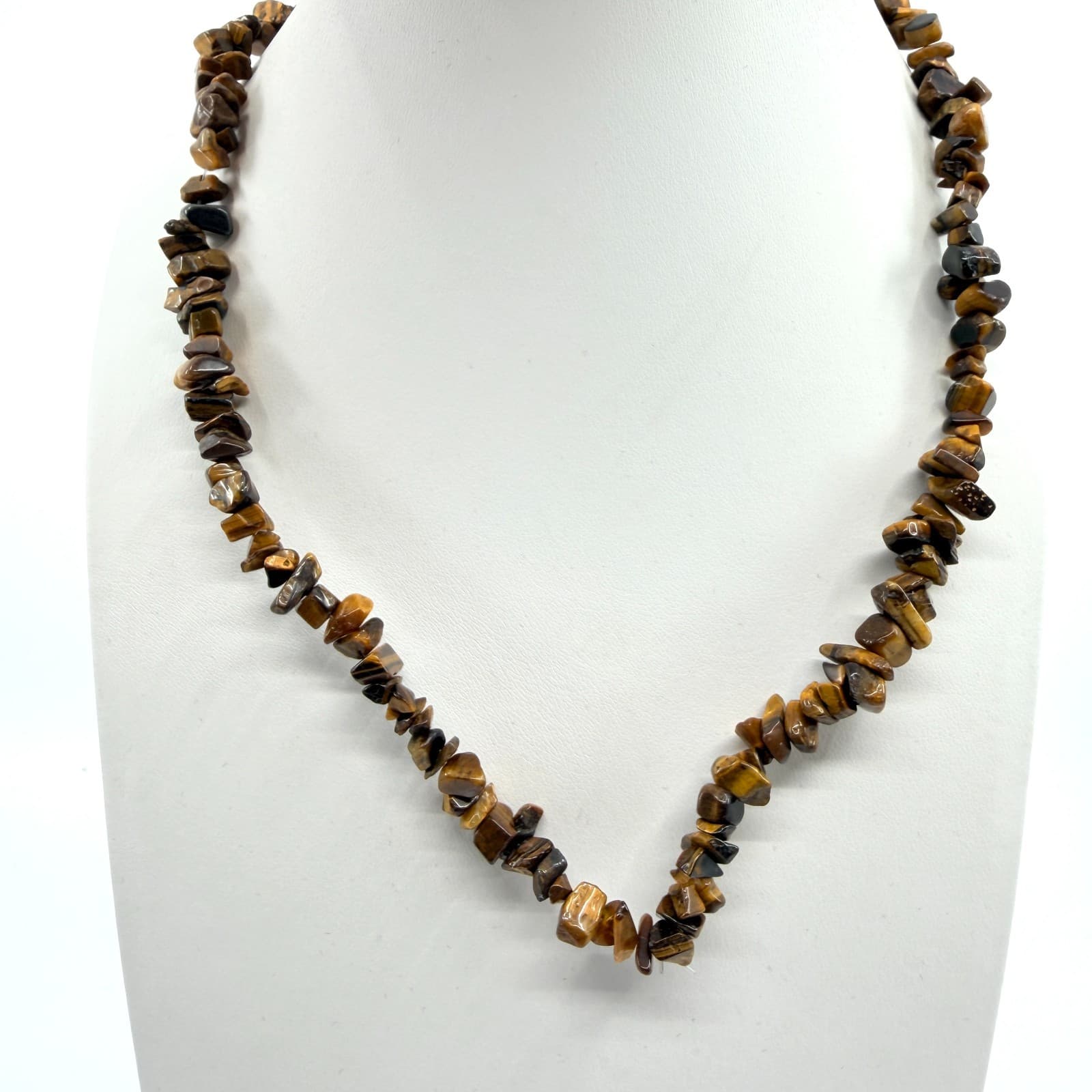 Vintage Tigers Eye Chip Necklace Brown Tiger Eye Beaded Strand Statement Boho