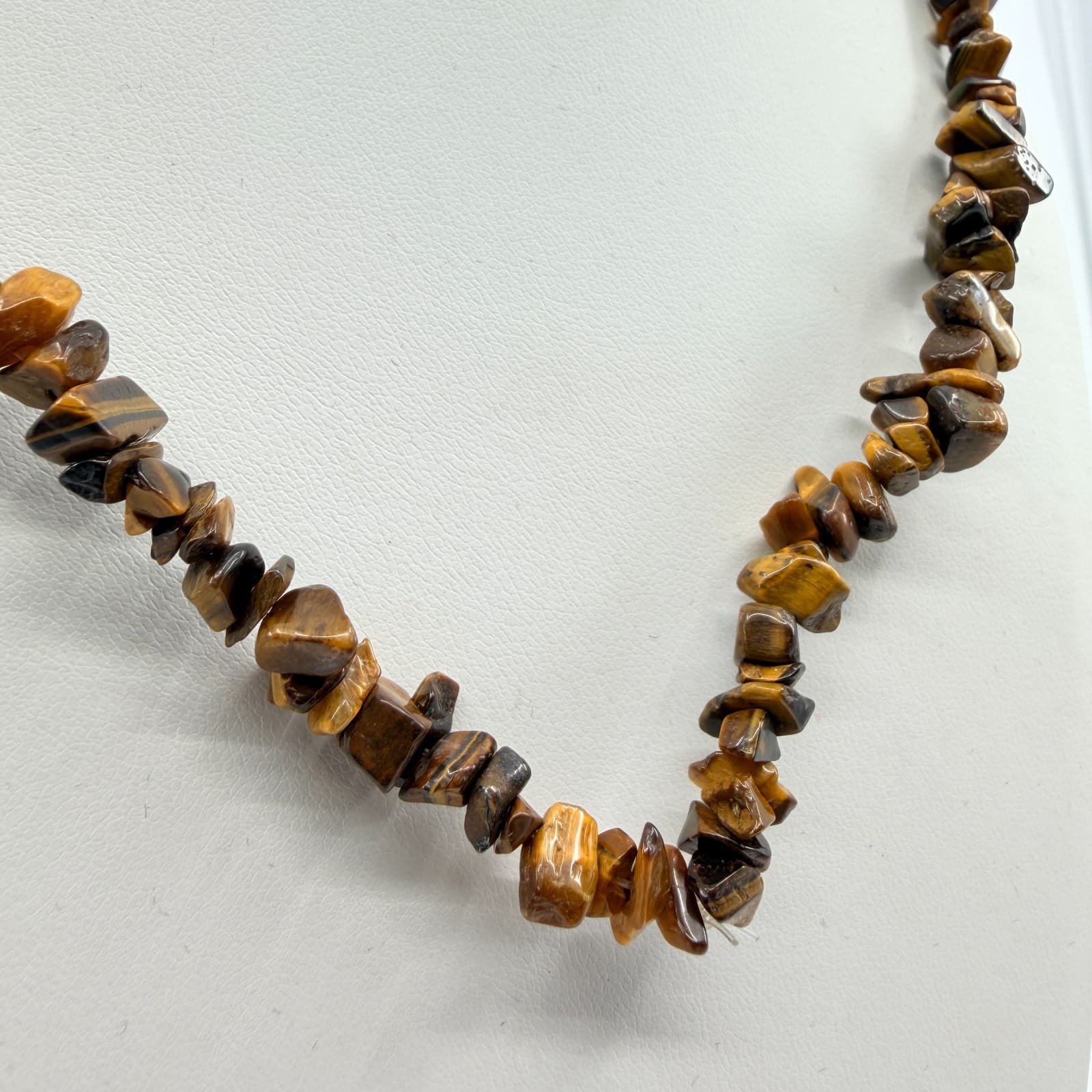Vintage Tigers Eye Chip Necklace Brown Tiger Eye Beaded Strand Statement Boho - Thumbnail 2
