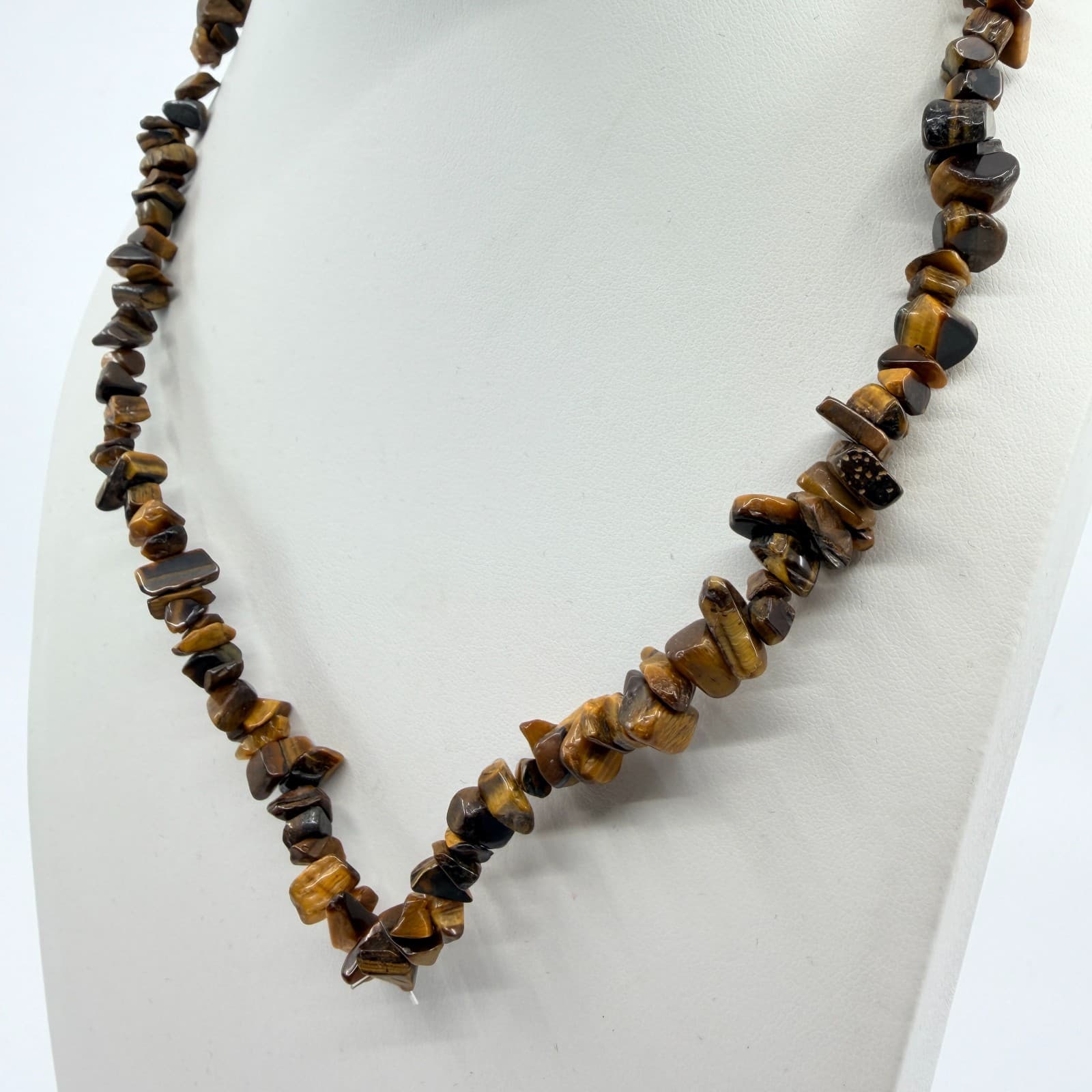 Vintage Tigers Eye Chip Necklace Brown Tiger Eye Beaded Strand Statement Boho - Thumbnail 4