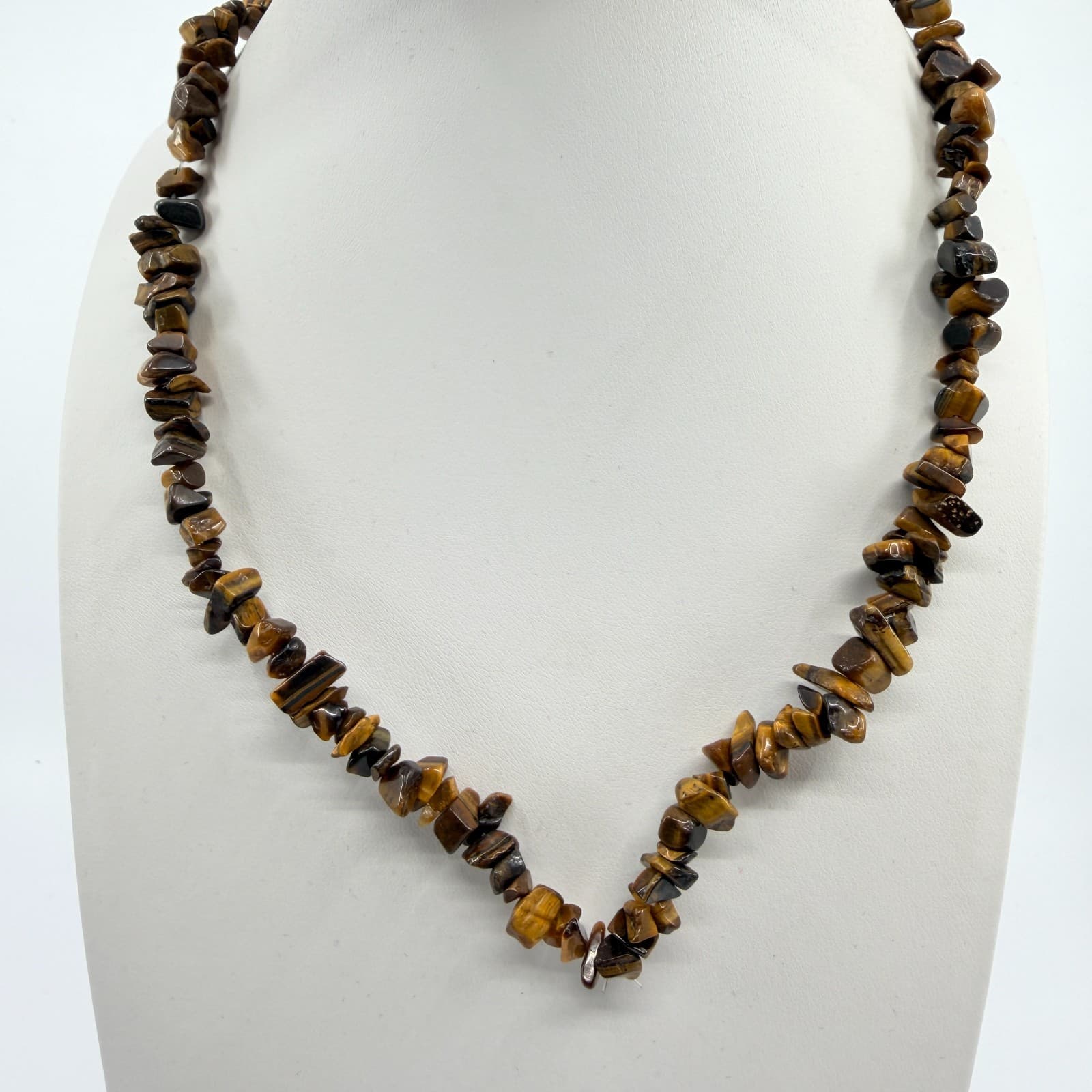 Vintage Tigers Eye Chip Necklace Brown Tiger Eye Beaded Strand Statement Boho - Thumbnail 5
