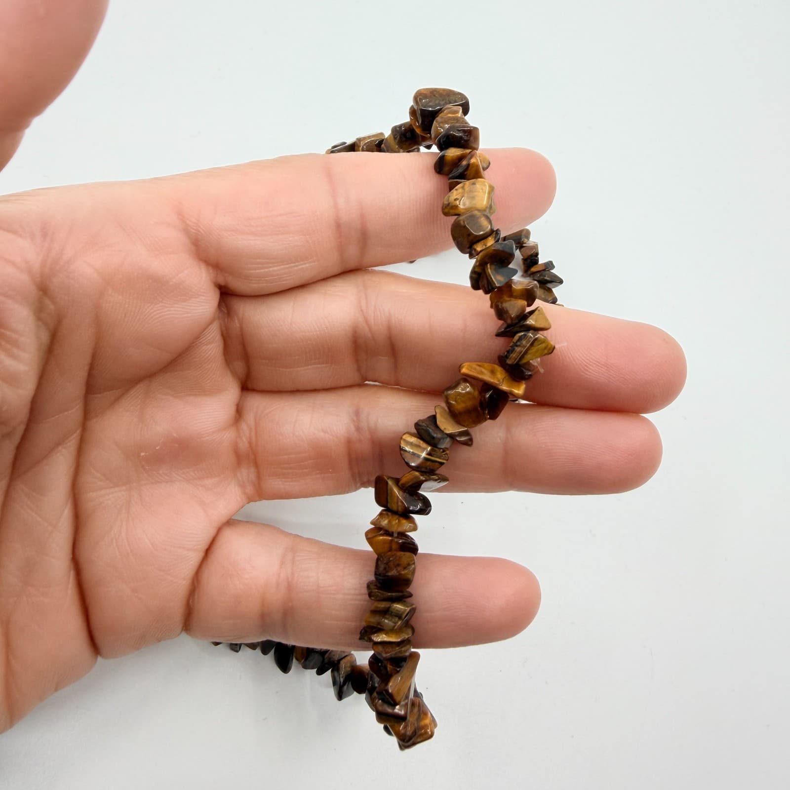 Vintage Tigers Eye Chip Necklace Brown Tiger Eye Beaded Strand Statement Boho - Thumbnail 7