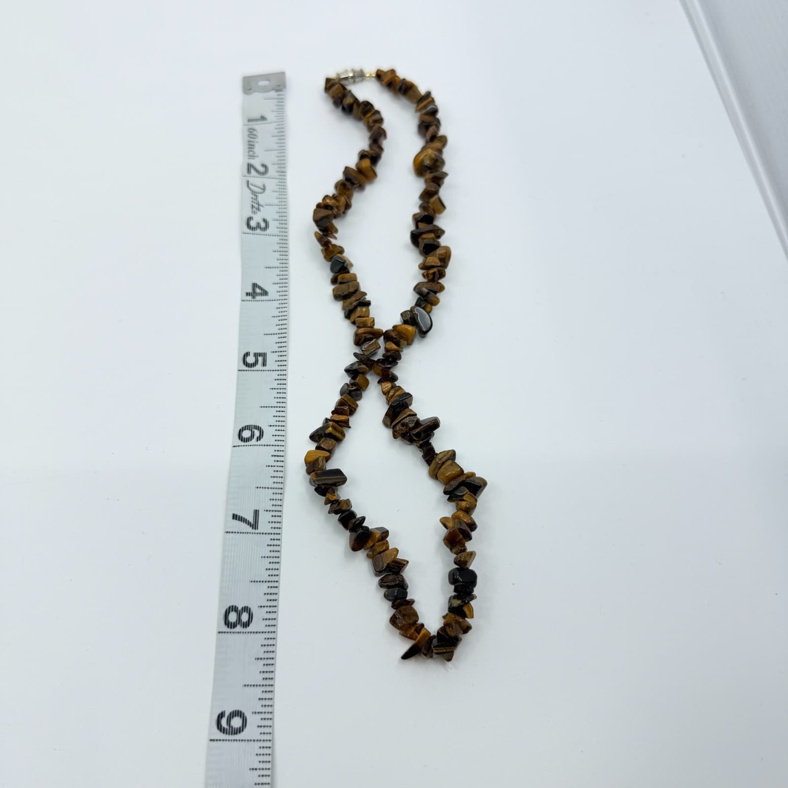 Vintage Tigers Eye Chip Necklace Brown Tiger Eye Beaded Strand Statement Boho - Thumbnail 8