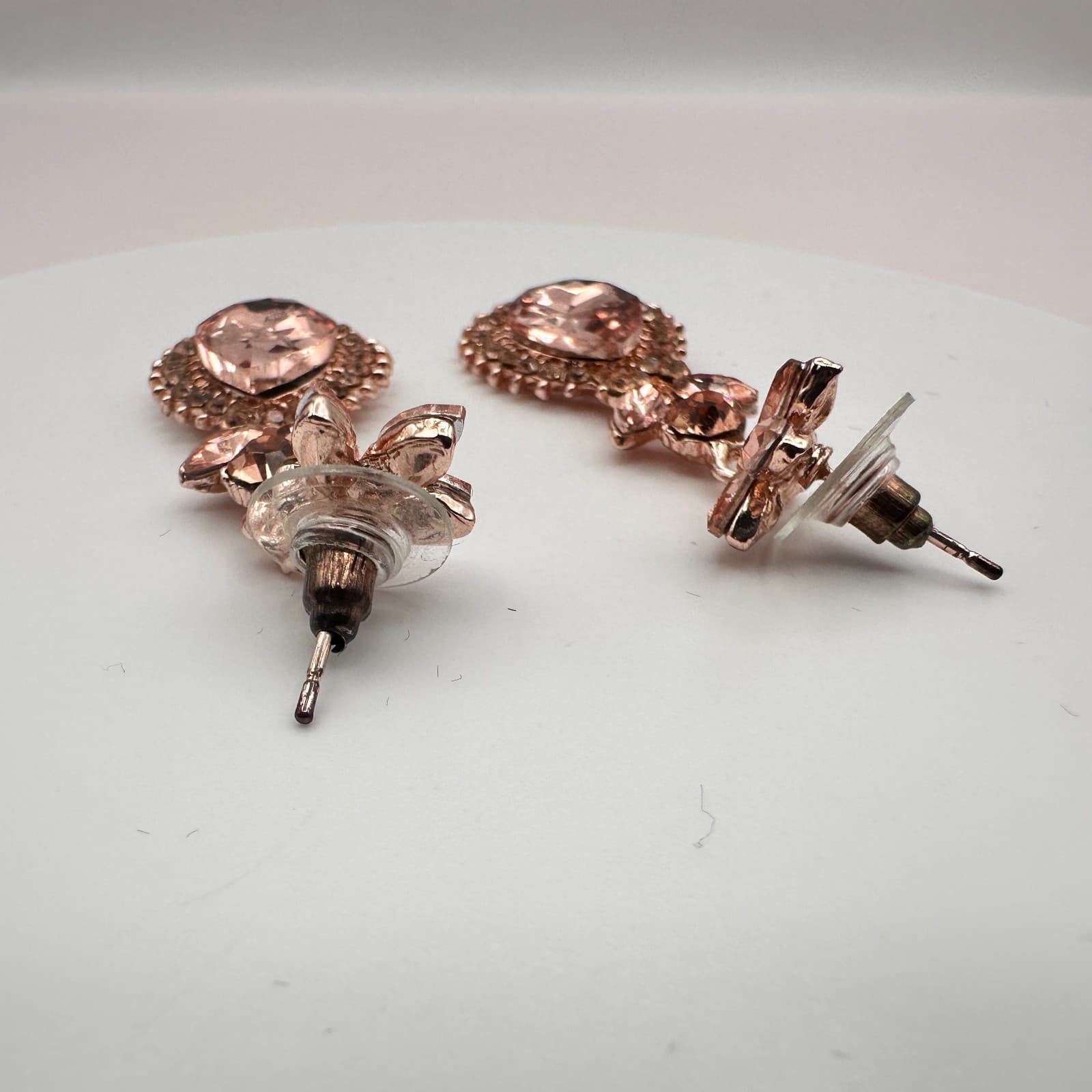 Vintage 80s Blush Rose Chandelier Earrings Bridal Style Drop Classic Jewelry - Thumbnail 6