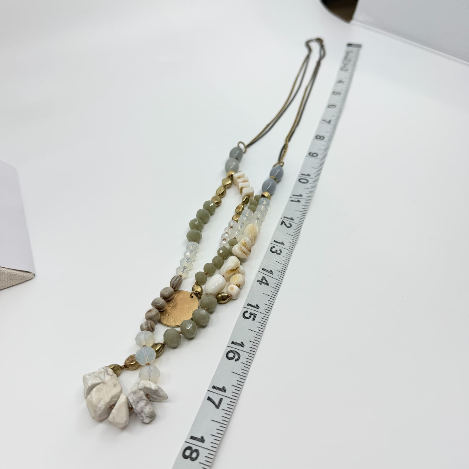 Vintage Multi Color Beaded Necklace Double Strand Disc Pendant Statement Boho - Thumbnail 9