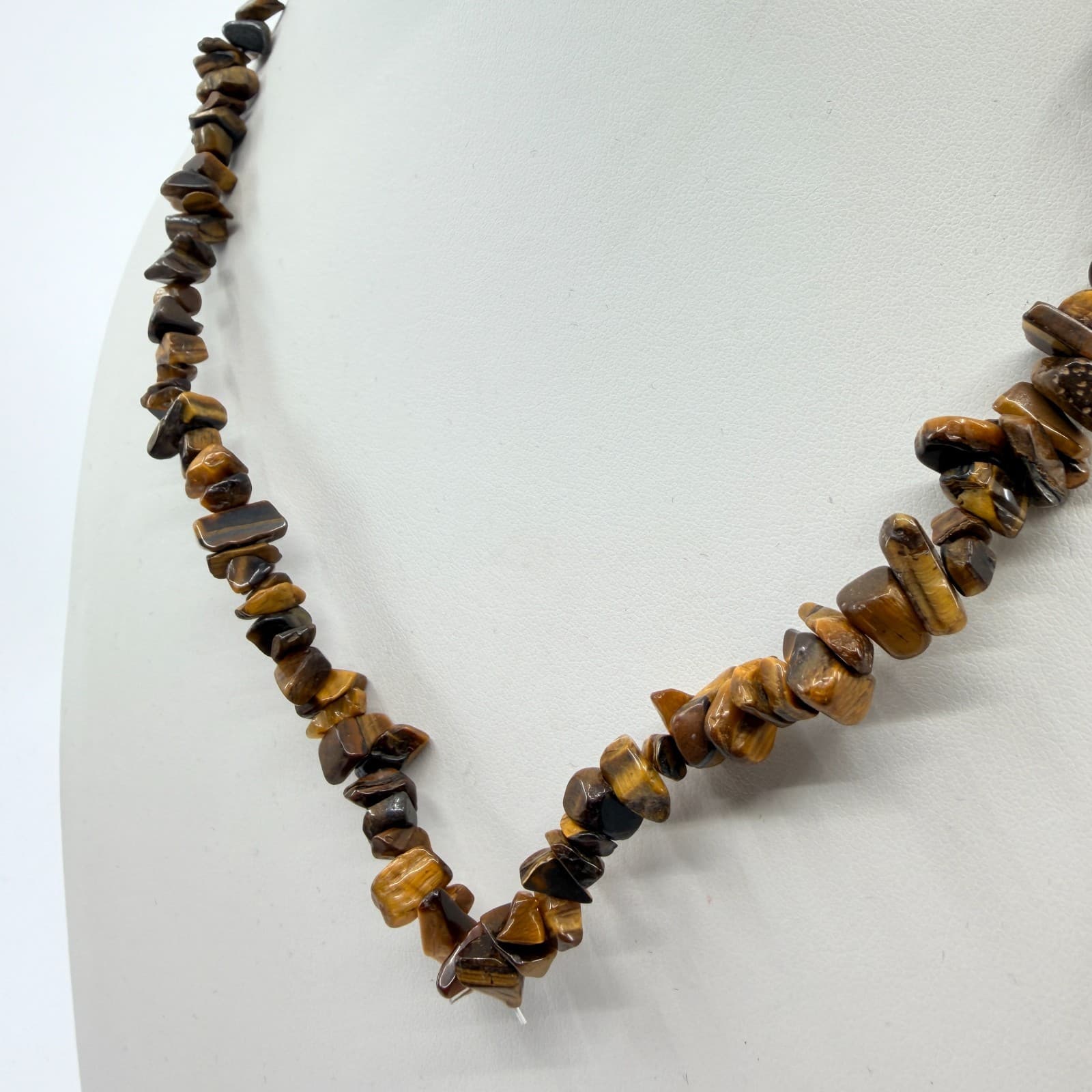 Vintage Tigers Eye Chip Necklace Brown Tiger Eye Beaded Strand Statement Boho - Thumbnail 3