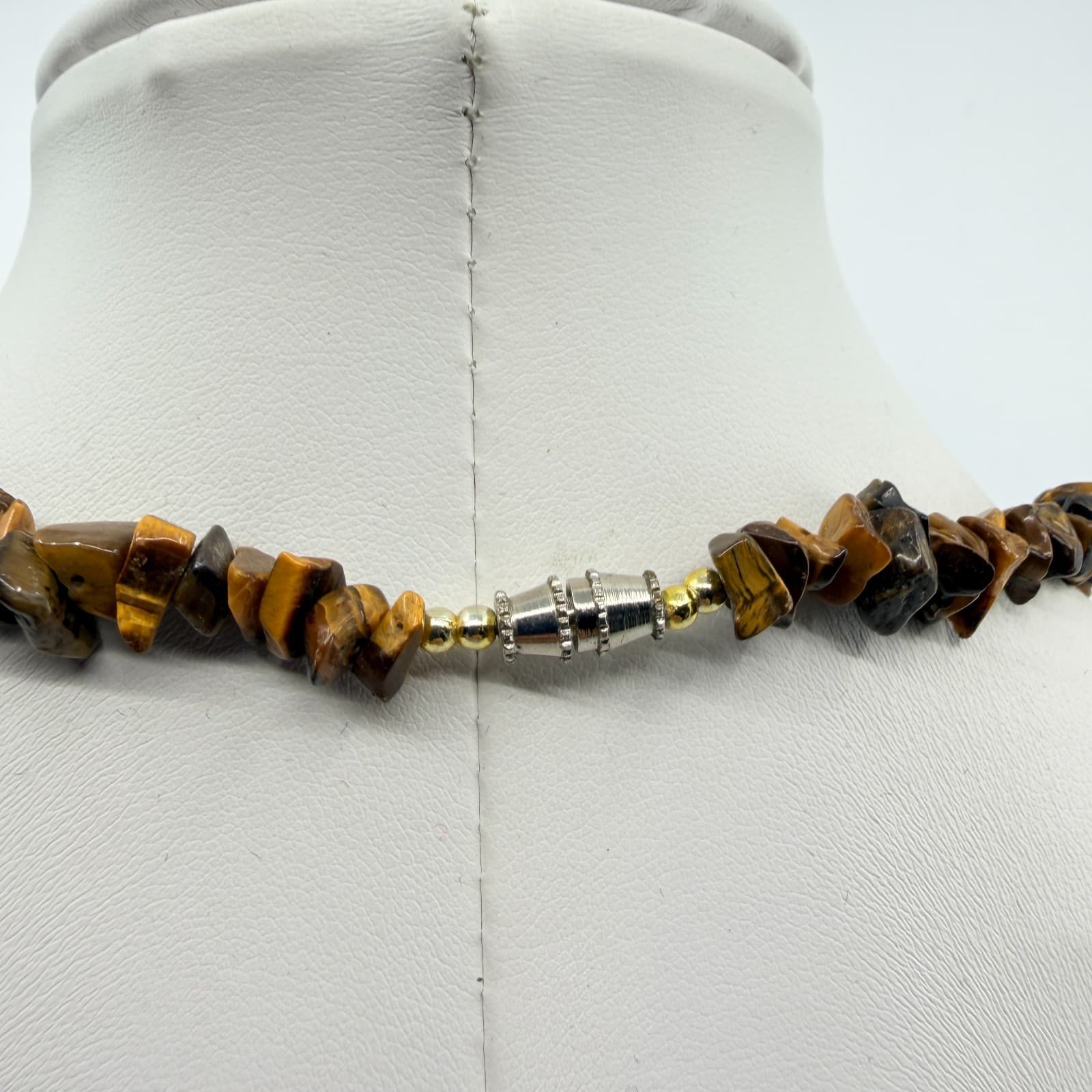 Vintage Tigers Eye Chip Necklace Brown Tiger Eye Beaded Strand Statement Boho - Thumbnail 6