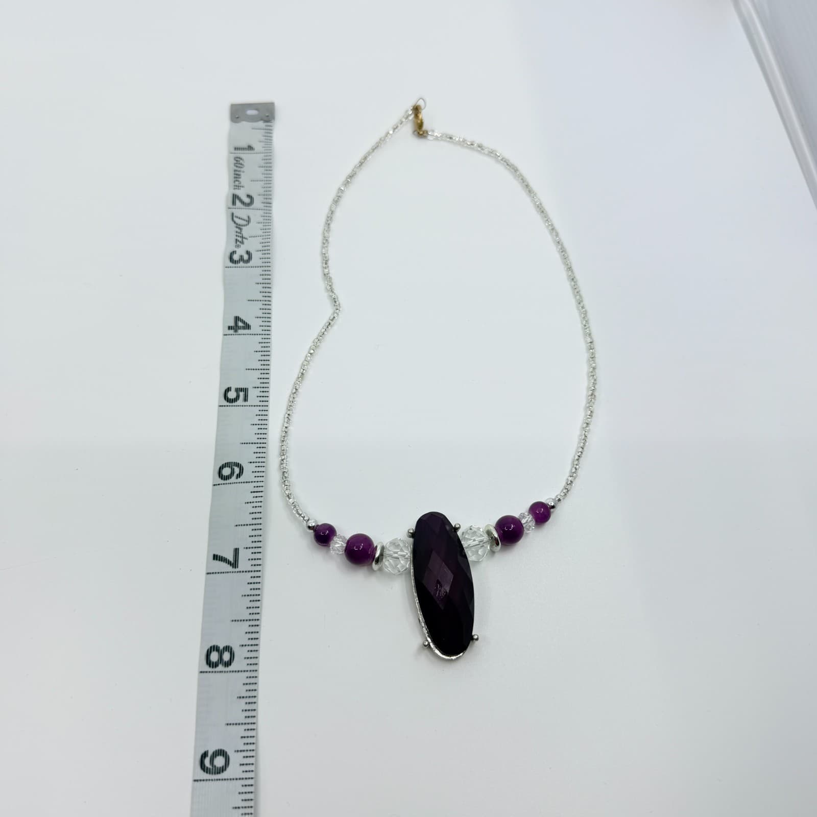 Vintage Silver Tone Purple Stone Statement Necklace Bold Chunky Retro Y2K Boho - Thumbnail 8