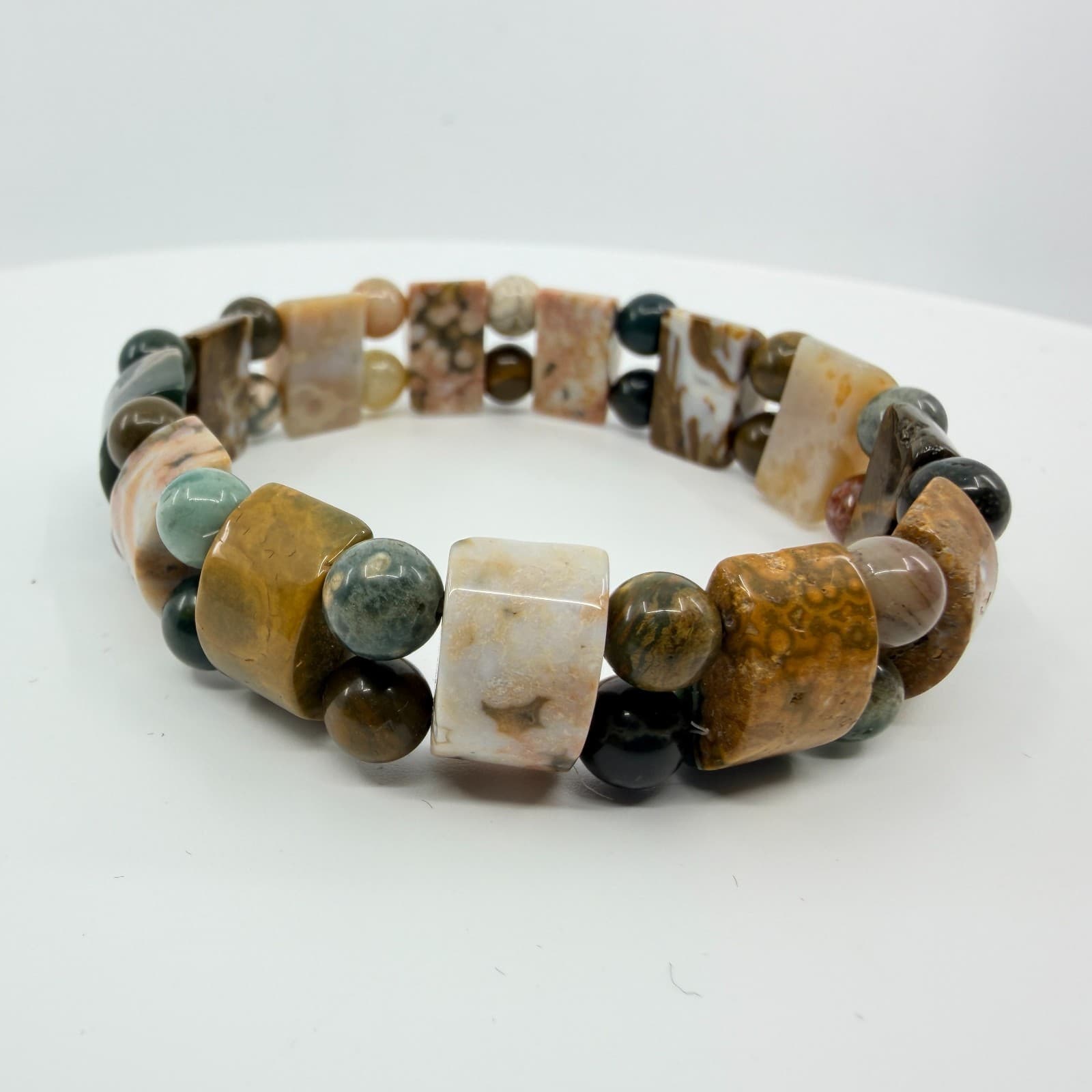 Vintage Earth Tone Beaded Bracelet Chunky Multi Row Stretch Statement Bold Y2K - Thumbnail 2